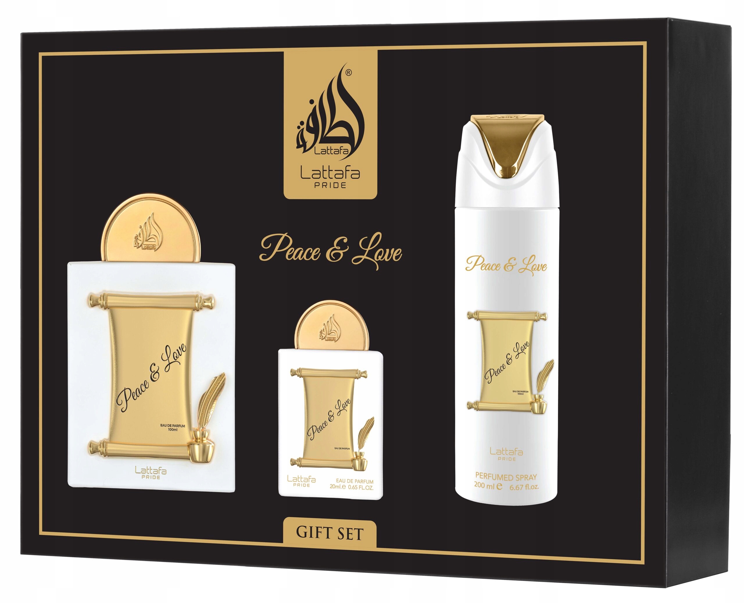 Lattafa Peace&Love 100ML+20ML+DEO 200 ML dárková sada unisex