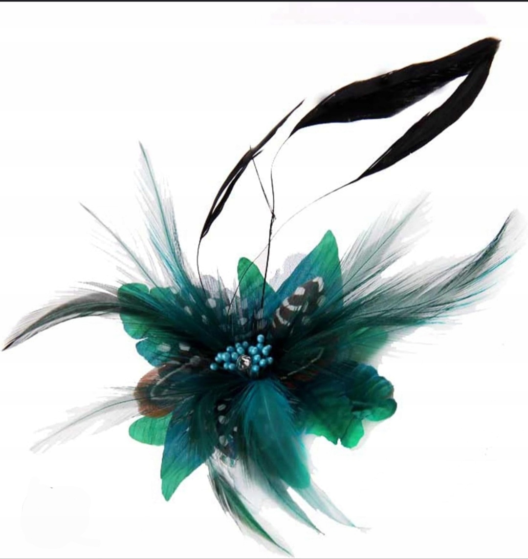 BR83 BROSZKA PRZYPINKA FASCYNATOR KWIAT PIÓRA ZIELONY 17CM