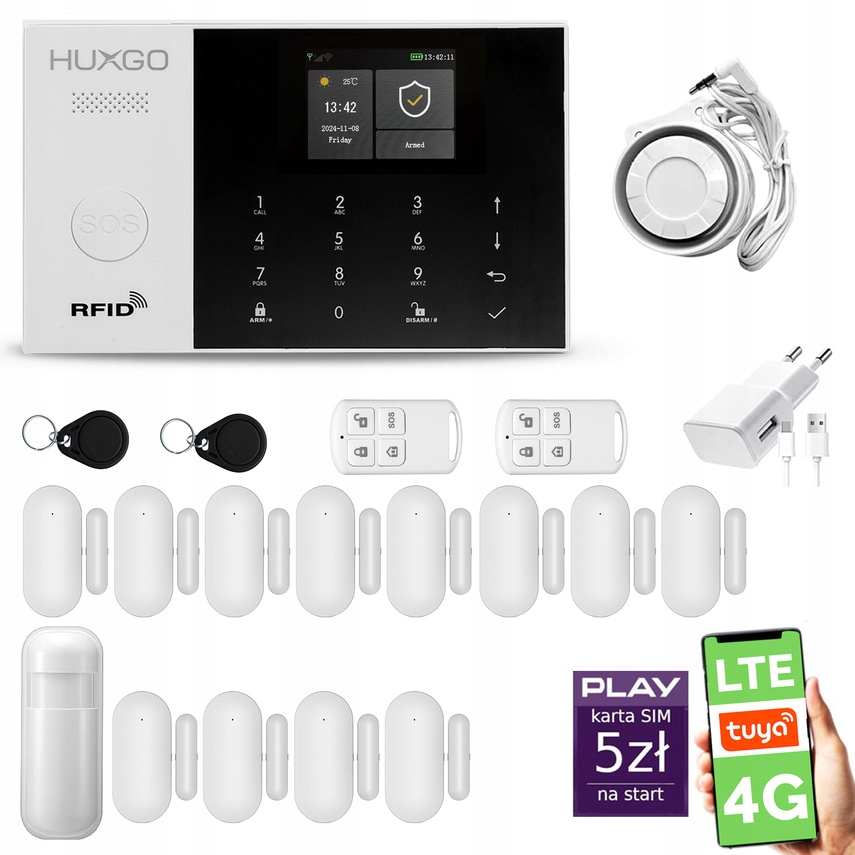 Bezdrôtový alarm WiFi Gsm, Tuya, alarmová sada Huxgo HXA005 4G Lte