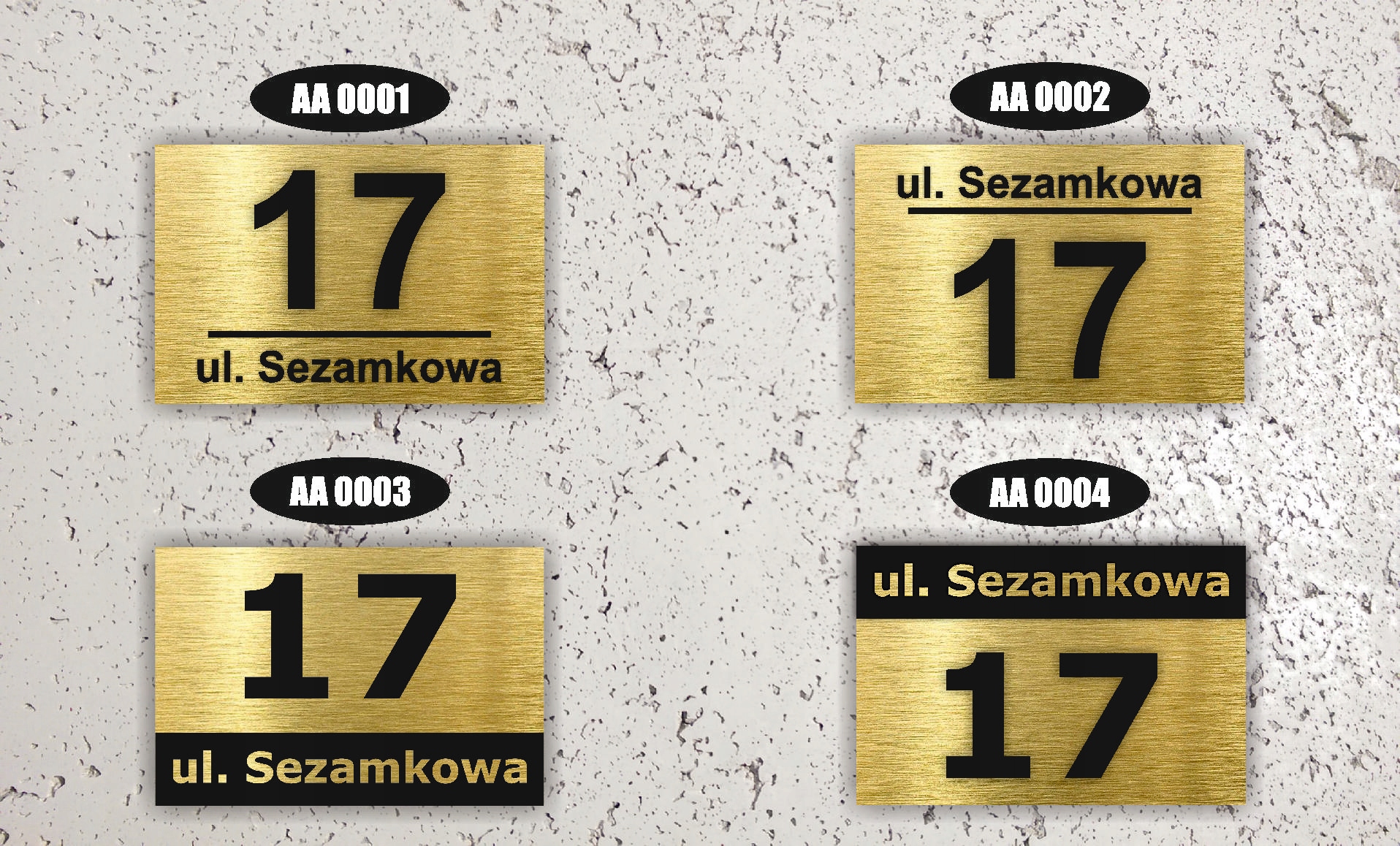 NUMER NA DOM TABLICZKA ADRESOWA Z NUMEREM DOMU 32x21 cm Złota + DYSTANSE Materiał aluminium