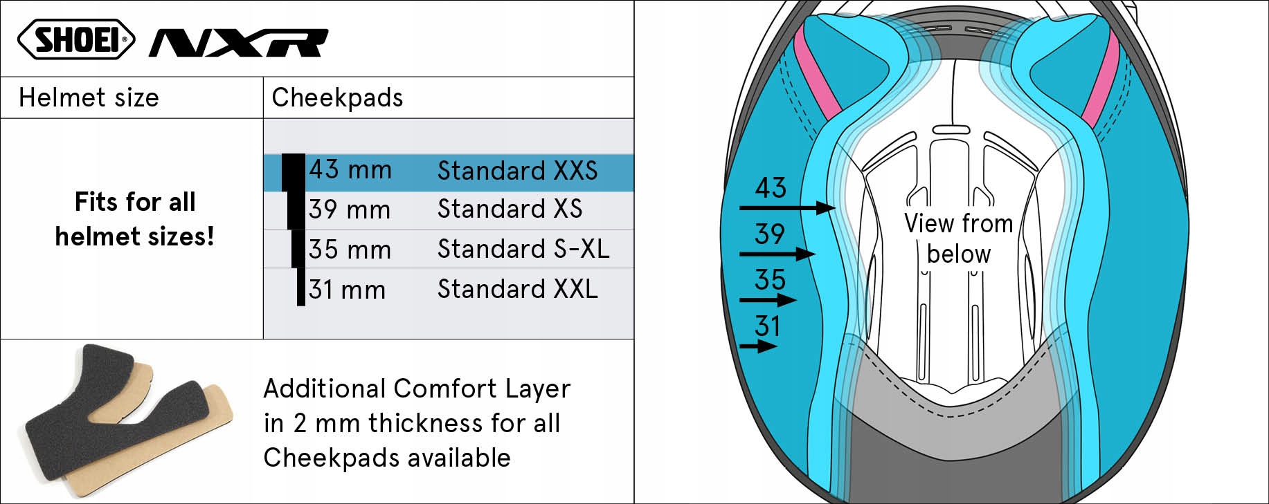 SHOEI WKŁADKI POLICZKOWE 43MM DO KASKU NXR Stan opakowania oryginalne