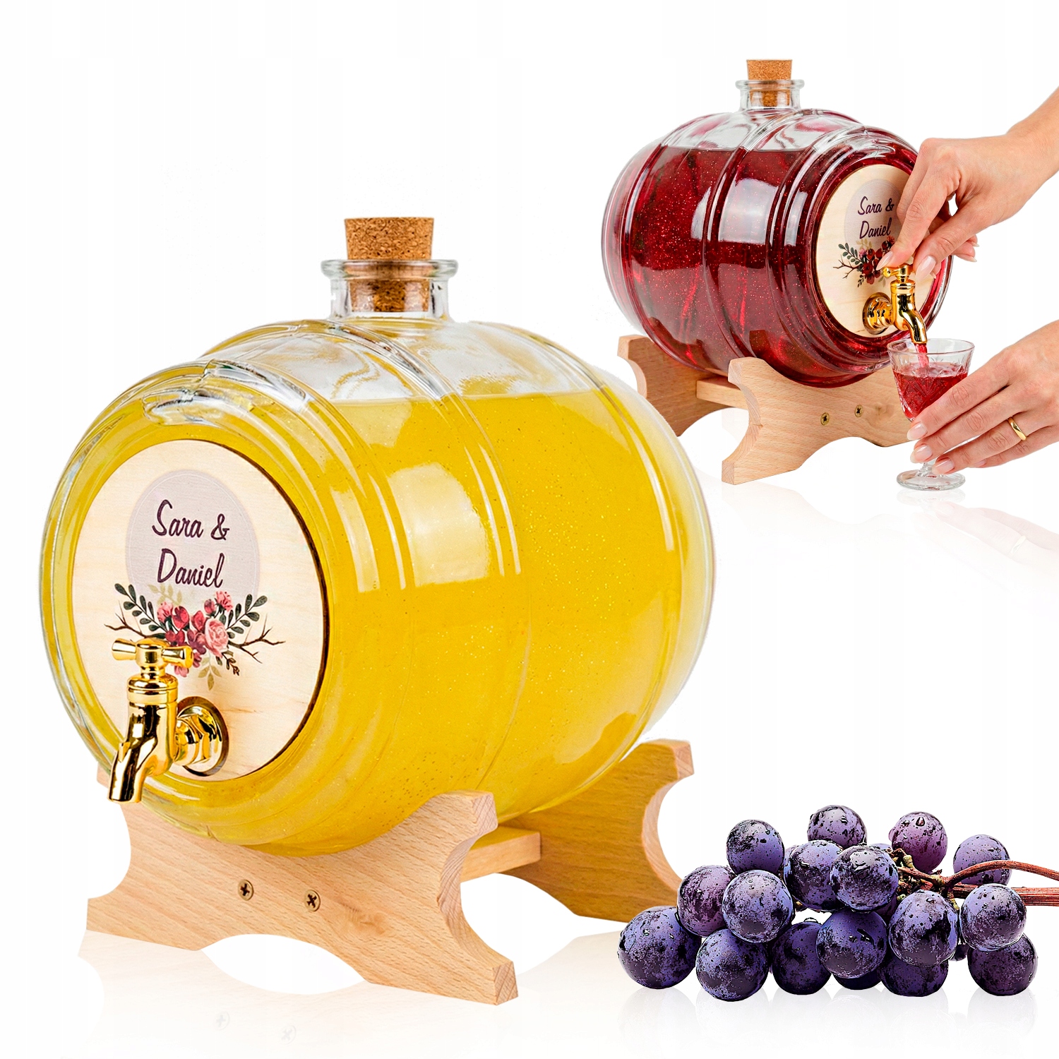 Skleněný sud s kohoutkem 4 l, sud antál, karafa na whisky s potiskem