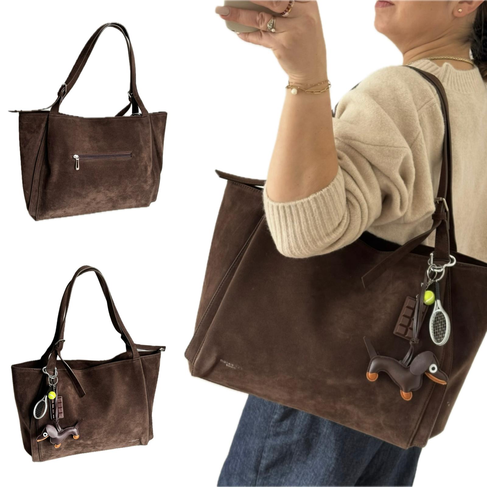 Torebka Damska Flora&co Zamsz Eco Skóra Zamszowa Torba Shopper Brązowa