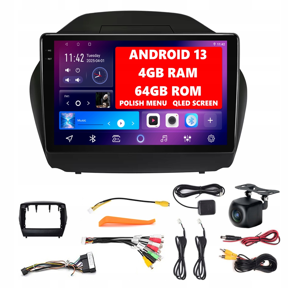 Radio Android 13 Hyundai IX35 2009-2015 z Carplay i Android Auto, Bluetooth, 4GB RAM/64GB Rom