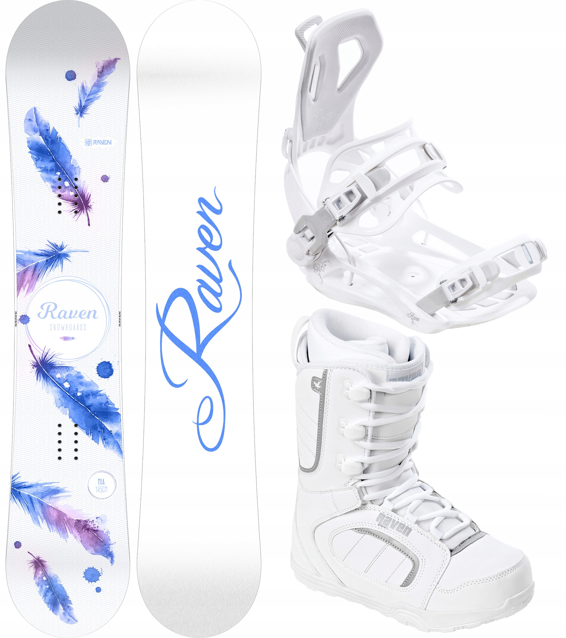 Zestaw snowboard RAVEN Mia White 143 + wiązania FT360 + buty RAVEN Pearl