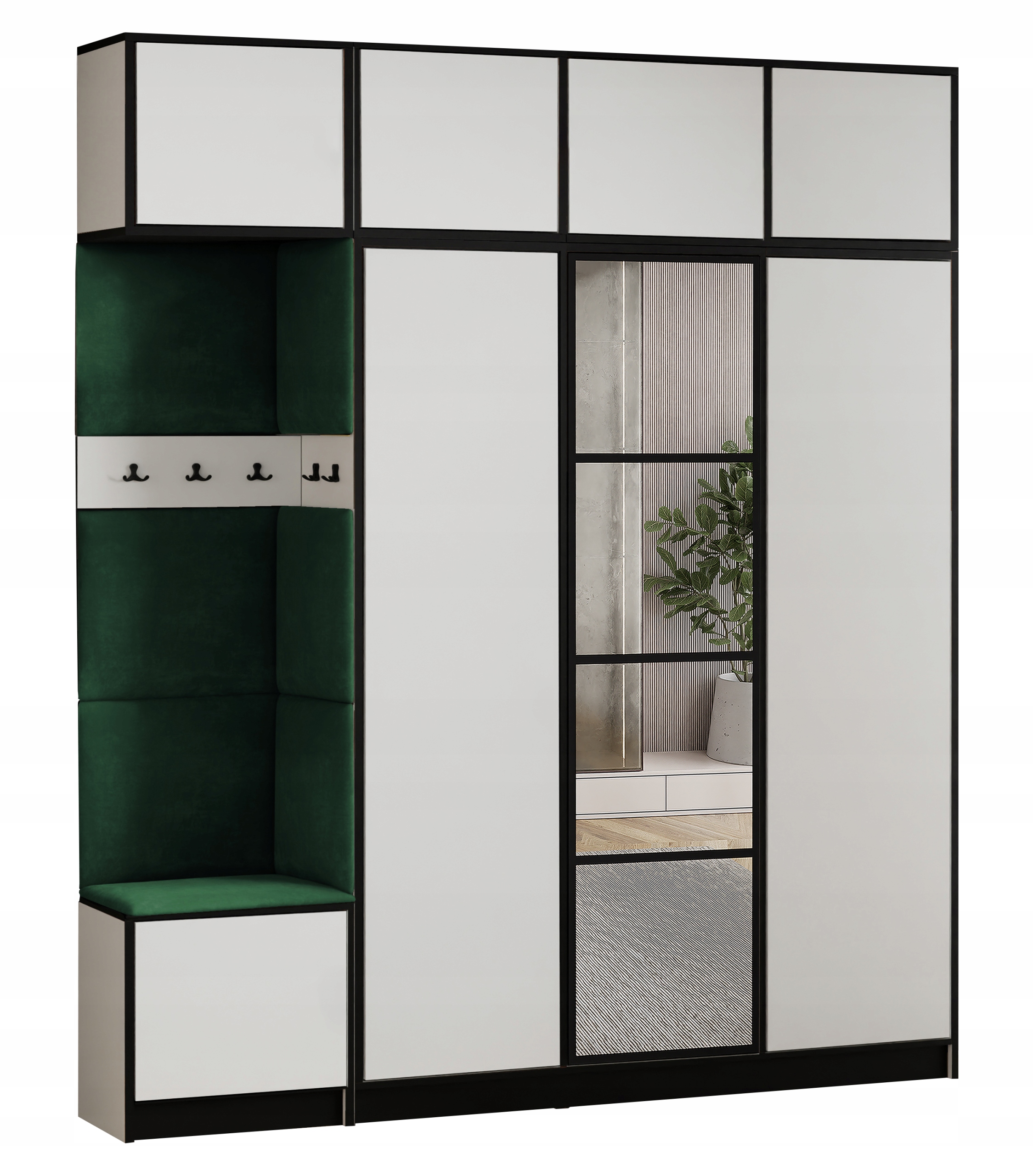 Šatní skříň Costa 14 bílá zelená tkanina, sedák s nástavcem