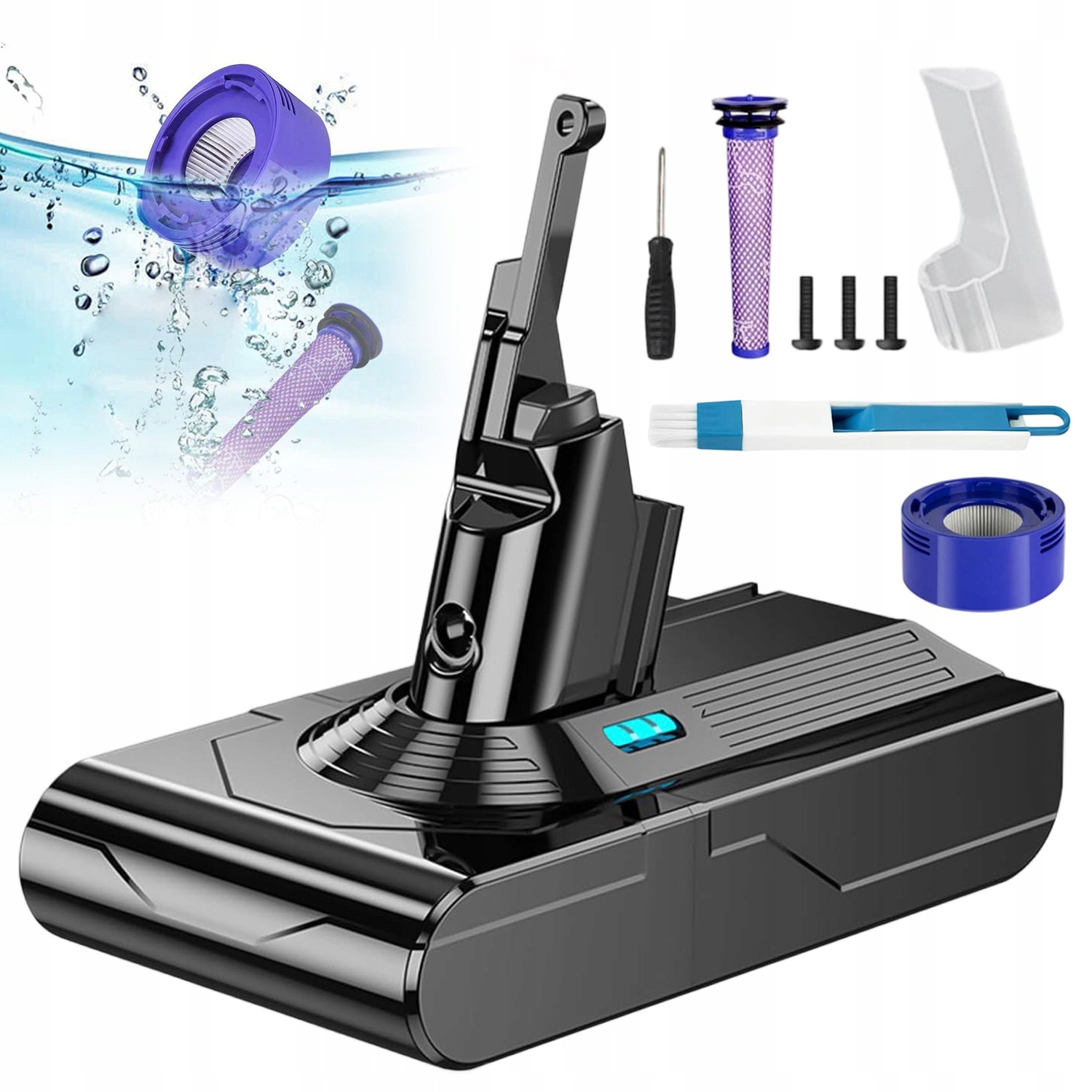 Náhradní Baterie 21.6V 6000 Mah Náhradní Sada Filtrů Pro Dyson V8