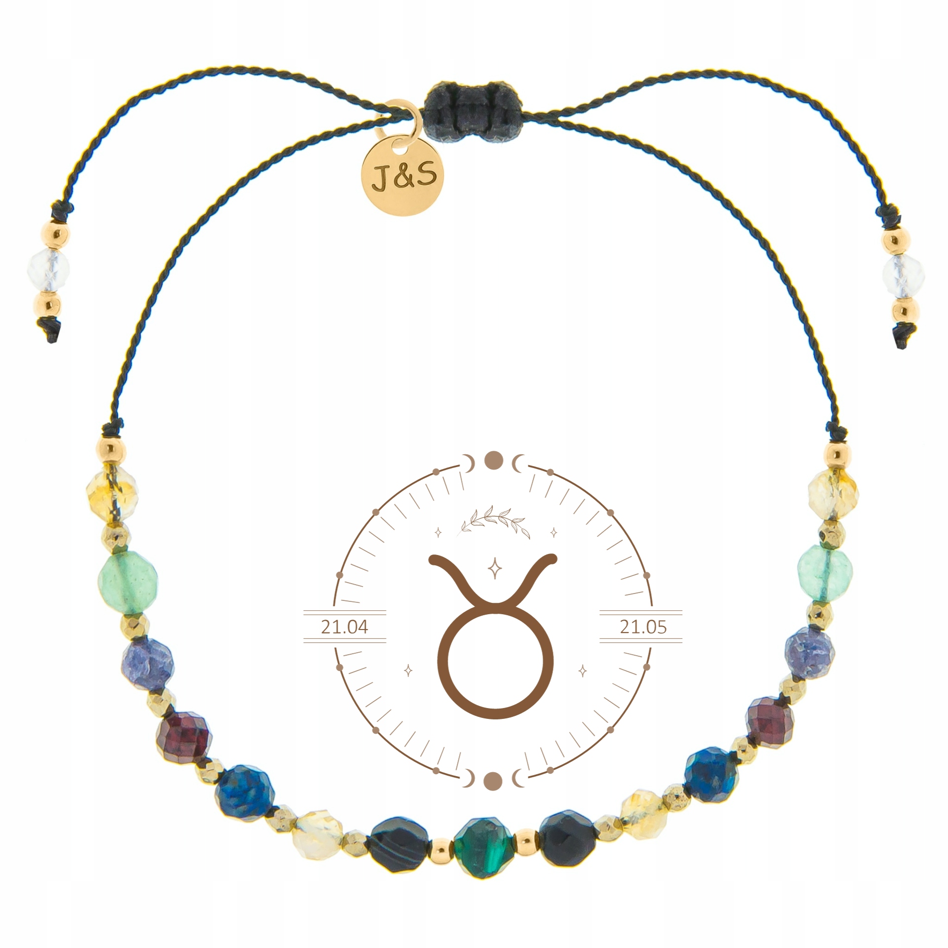 Náramek Znamení Zvěrokruhu Býk Křemen Růžový Malachit Safír Granátové Jablko Stříbro