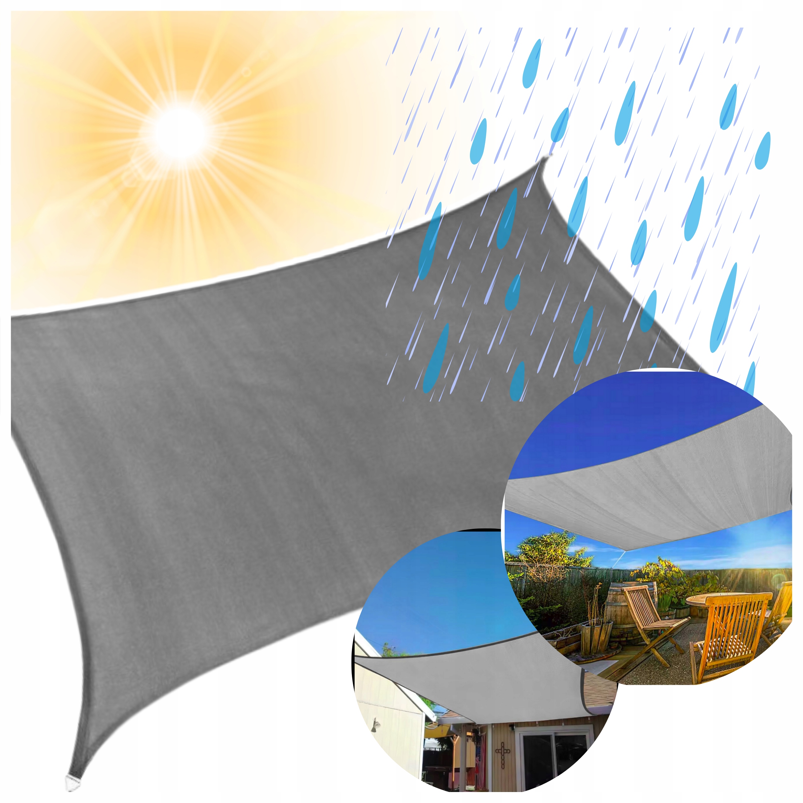 Żagiel Przeciwsłoneczny Wodoodporny Ogrodowy 3x3m Kwadrat Zadaszenie Tarasu