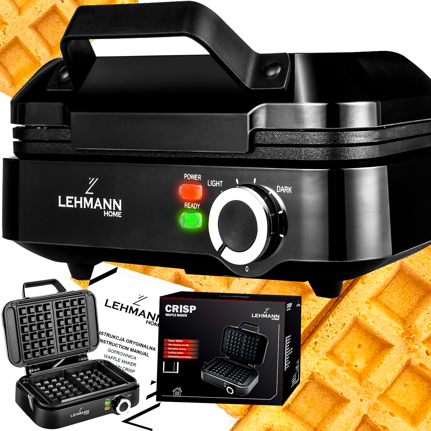 Gofrownica Na 2 Duże Gofry Regulacja Temperatury Mocna Niewyciekająca 2000W