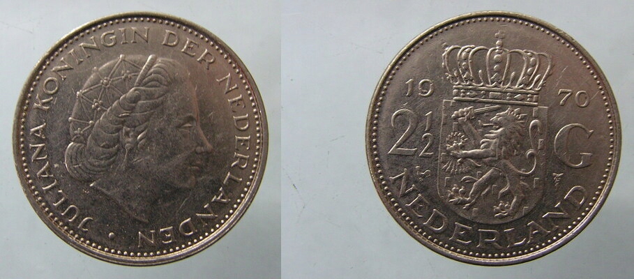 5655. HOLANDIA, 2I 1/2 GULDENA, 1970