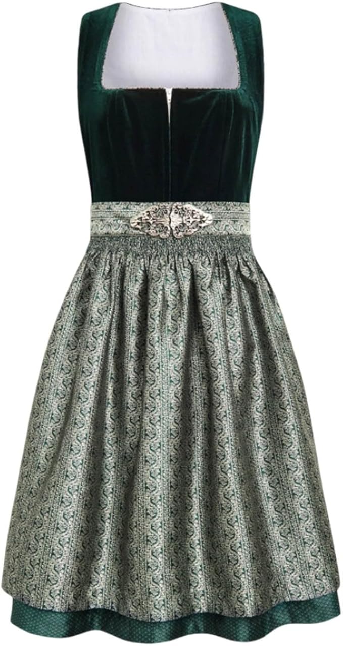 Šaty Oktoberfest Dirndl Zelená Velurová Zástěra M