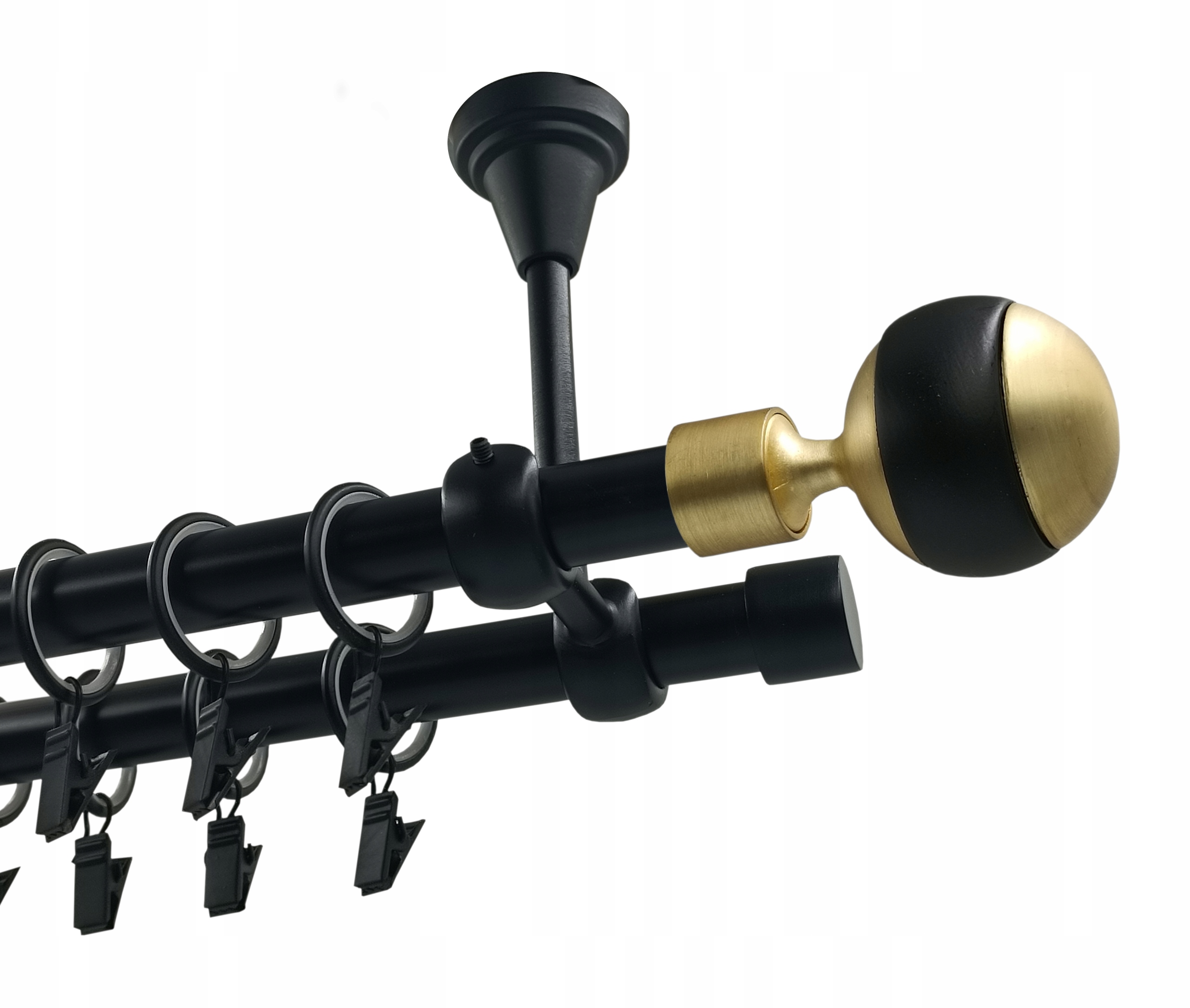 Garnýž dvojitá Kovový Stropní 19+19 Černý Mat 400 cm Kula Black&gold