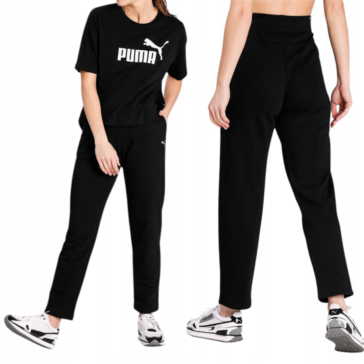 Damskie Spodnie Puma Dresowe Proste Nogawki Cienkie 2 Kieszenie Czarne r. S