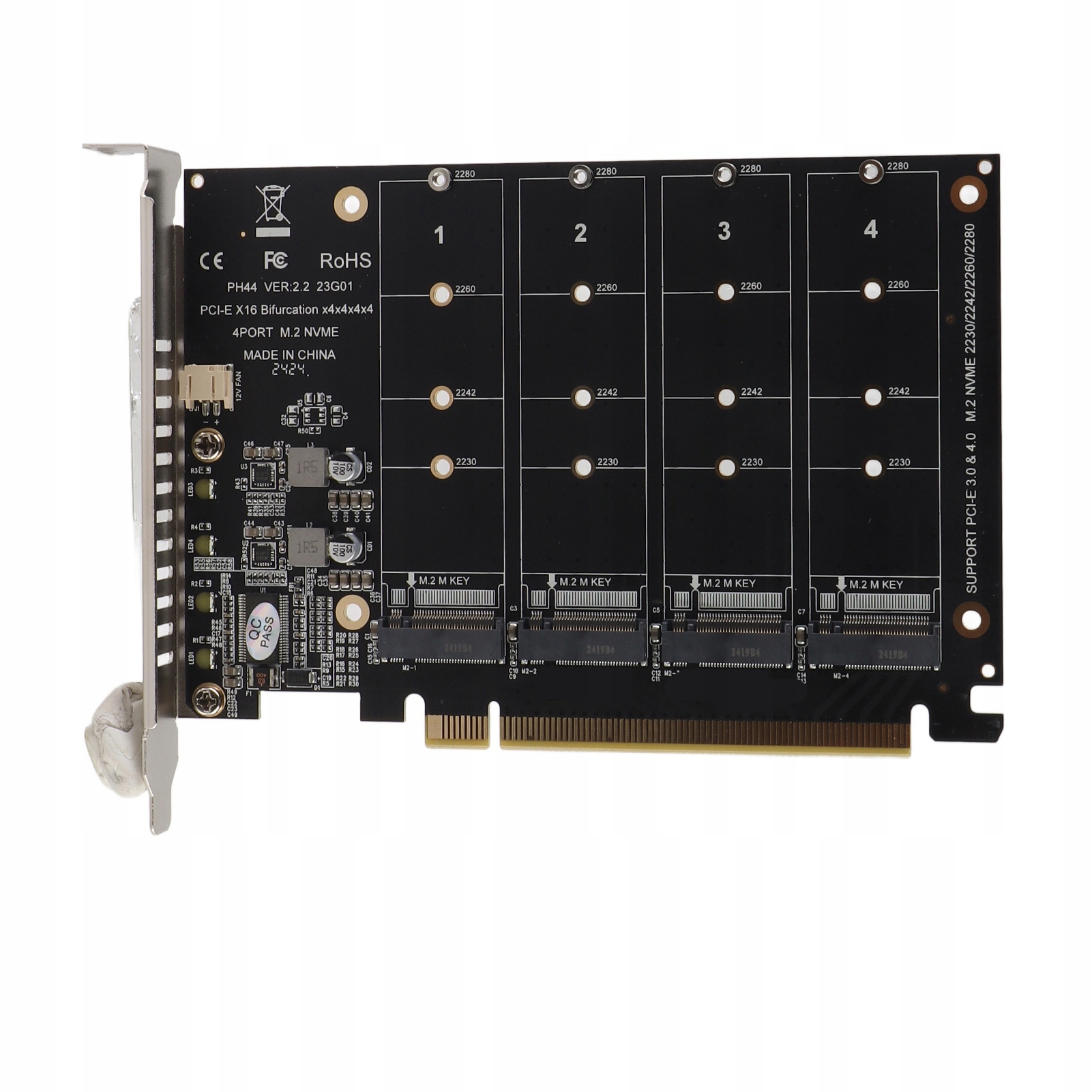 Rozšiřující Karta Adaptér M.2 NVMe Ssd Do Pcie X16, 4 Porty, 4x32 Gb/s