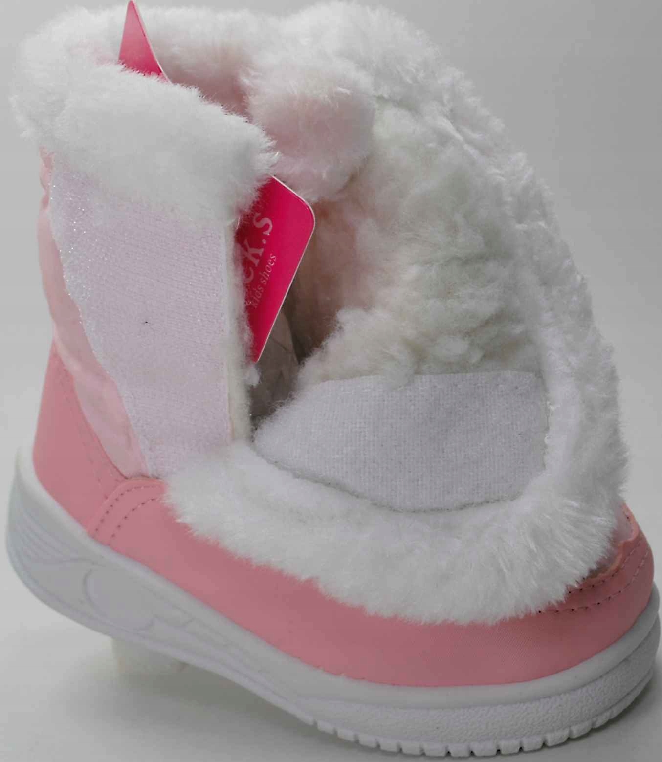 Różowe Ciepłe ŚNIEGOWCE kożuch na rzep 29 Długość wkładki wew. 16.7 cm