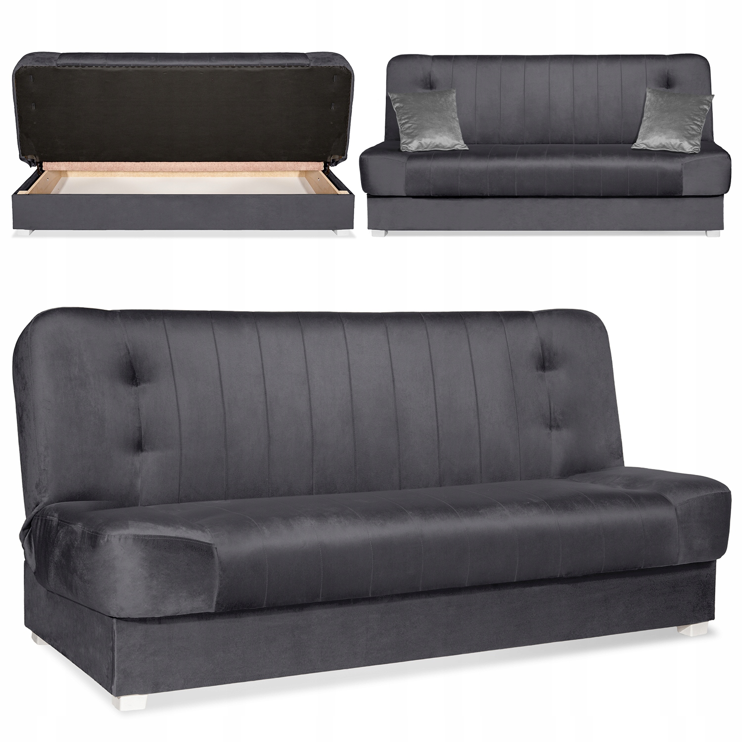 Rozkládací pohovka s funkcí spaní Dvoumístná Velurová Šedá Piano 2