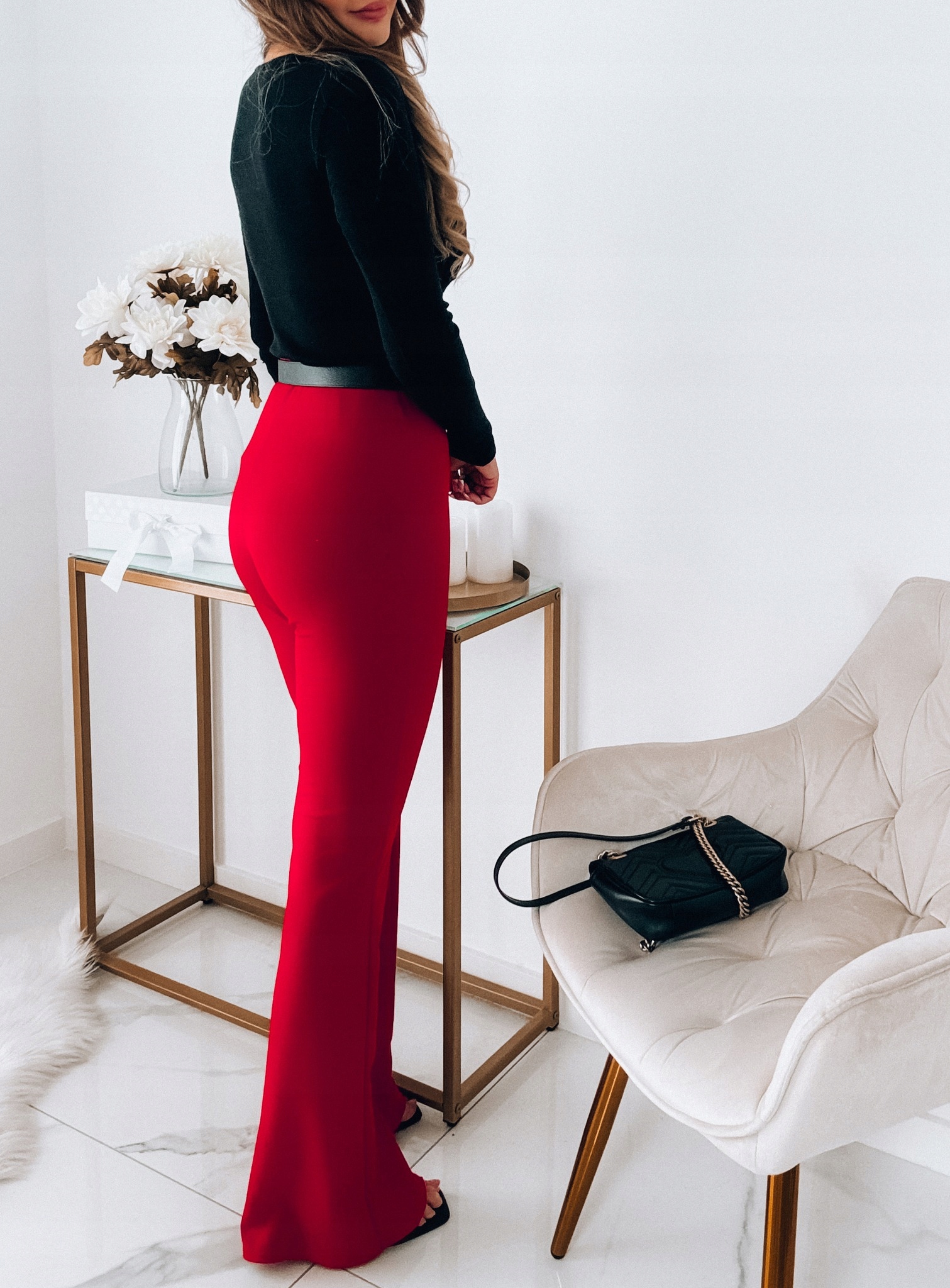 Spodnie damskie DZWONY poszerzane nogawki z rozcięciem MODNE wstawki L/XL Rozmiar L/XL