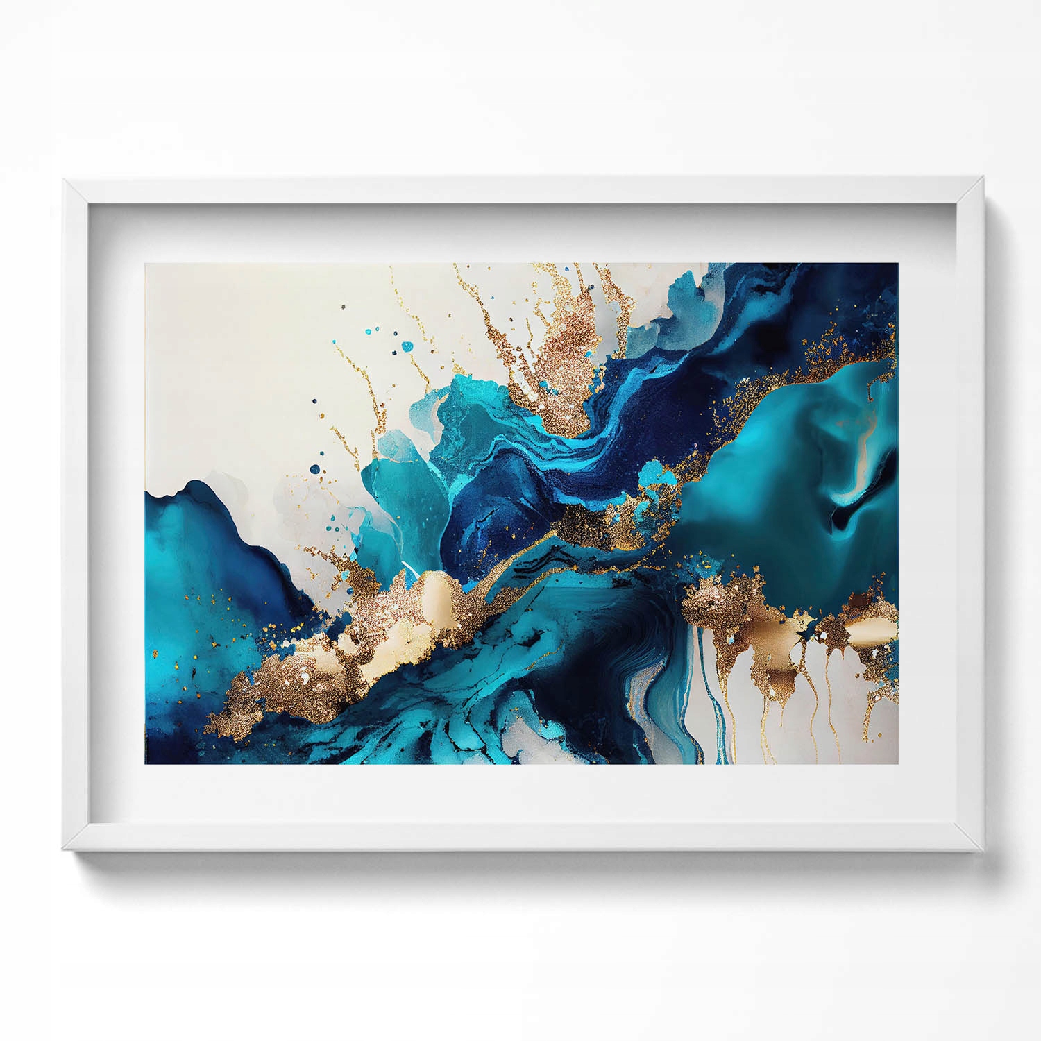 Dekorativní nástěnný obraz v bílém rámu s grafikou Tekutá abstrakce 70x50 cm