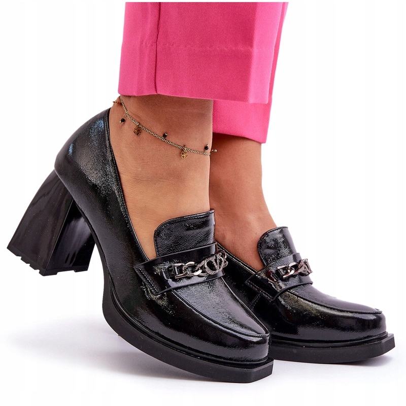 Lakované Lodičky Na Masivním Podpatku, Černé 40