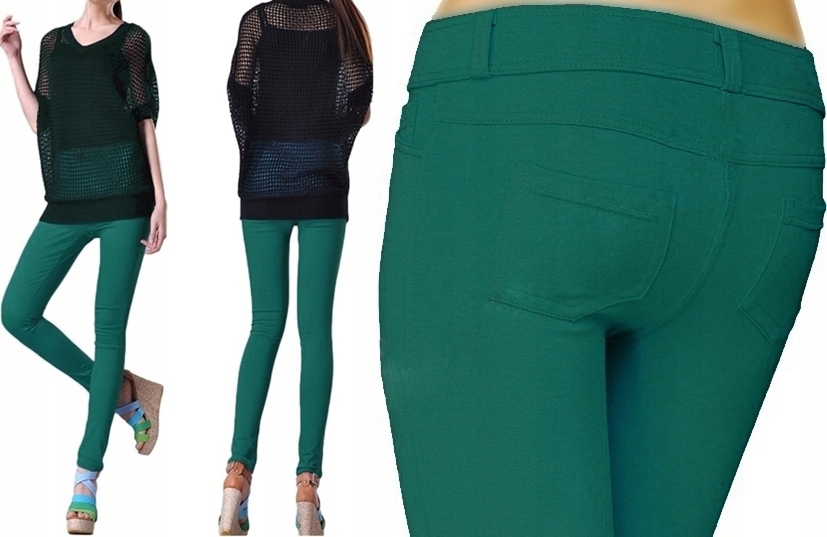 

Nowość Zielone Spodnie Legginsy Z Kieszeniami 48