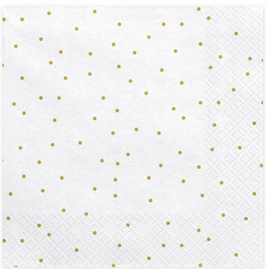 

Serwetki białe w złote kropeczki 33x33 cm 20sztuk
