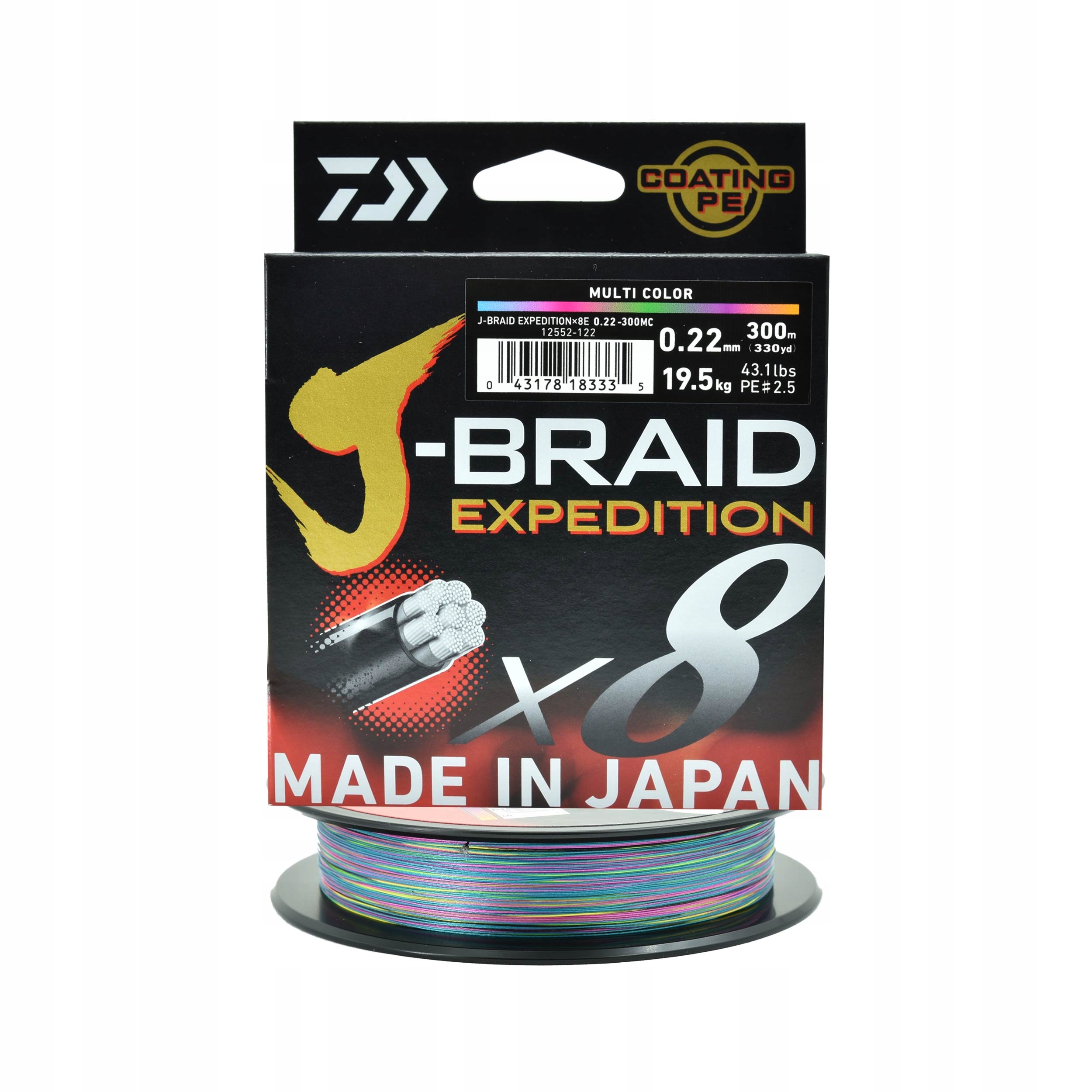 Plecionka Daiwa J-Braid Expedition X8E multikolor 0.22mm 300m 19,50kg 1szt.