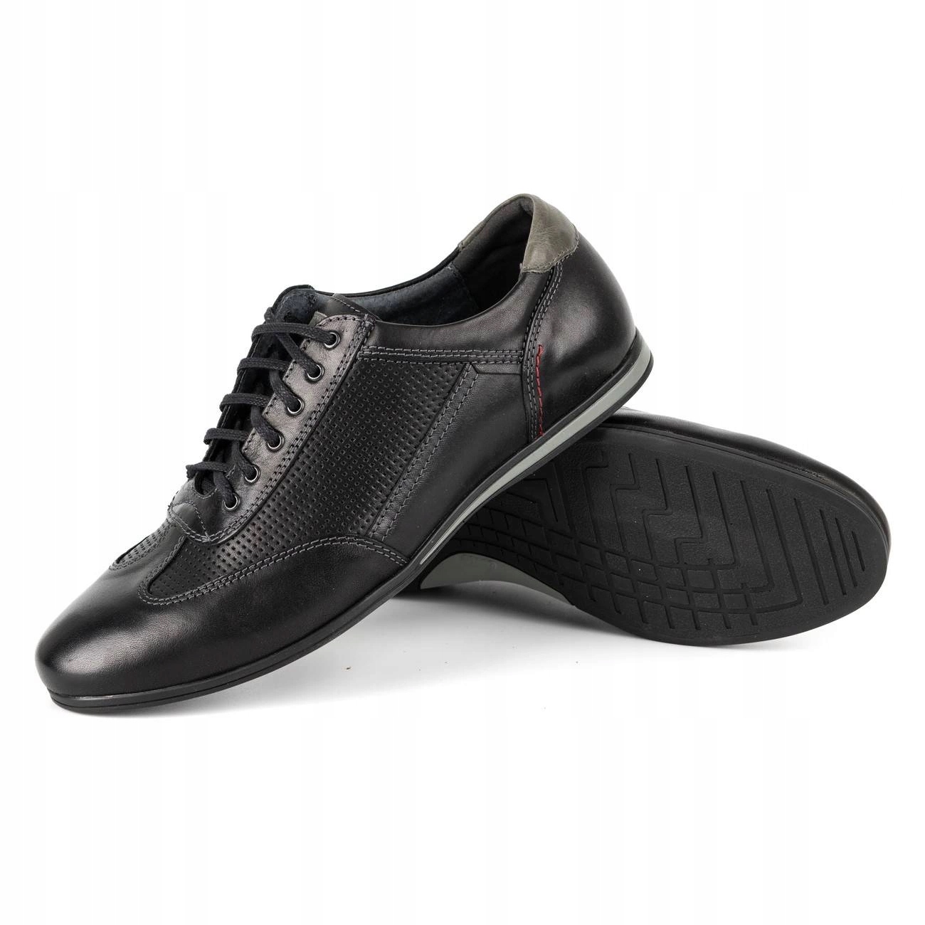 Buty męskie skórzane casual KAMPOL SPORT STYLE 64KAM czarne 42 Rozmiar 42