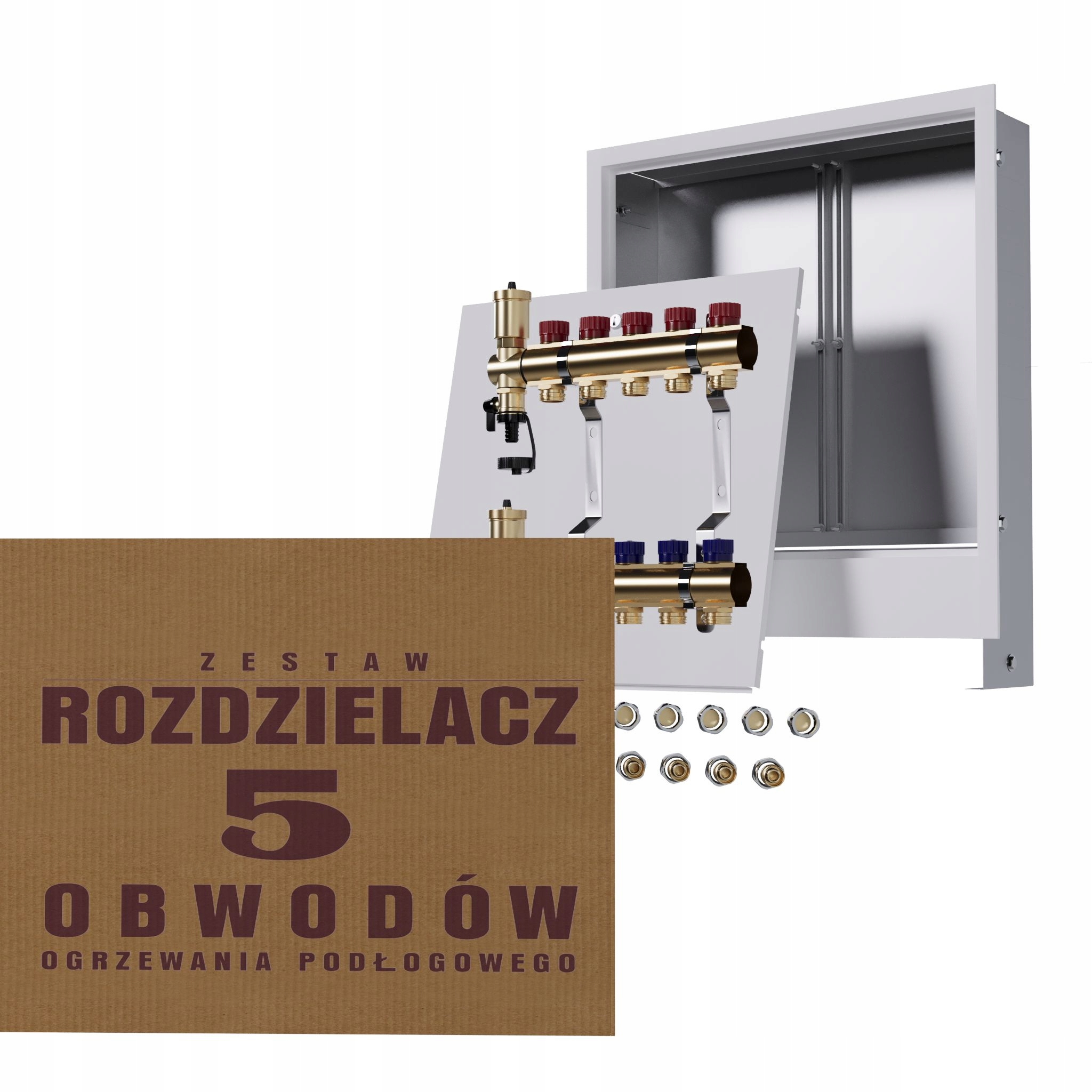 Manuální rozdělovač 5 okruhů pro radiátory podomítková skříňka Pex