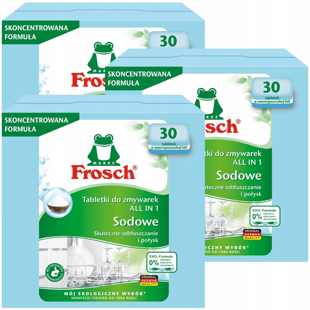 Levně Frosch Tablety do myčky na nádobí Německé Se Sodou kapsle 90 Kusů All in One