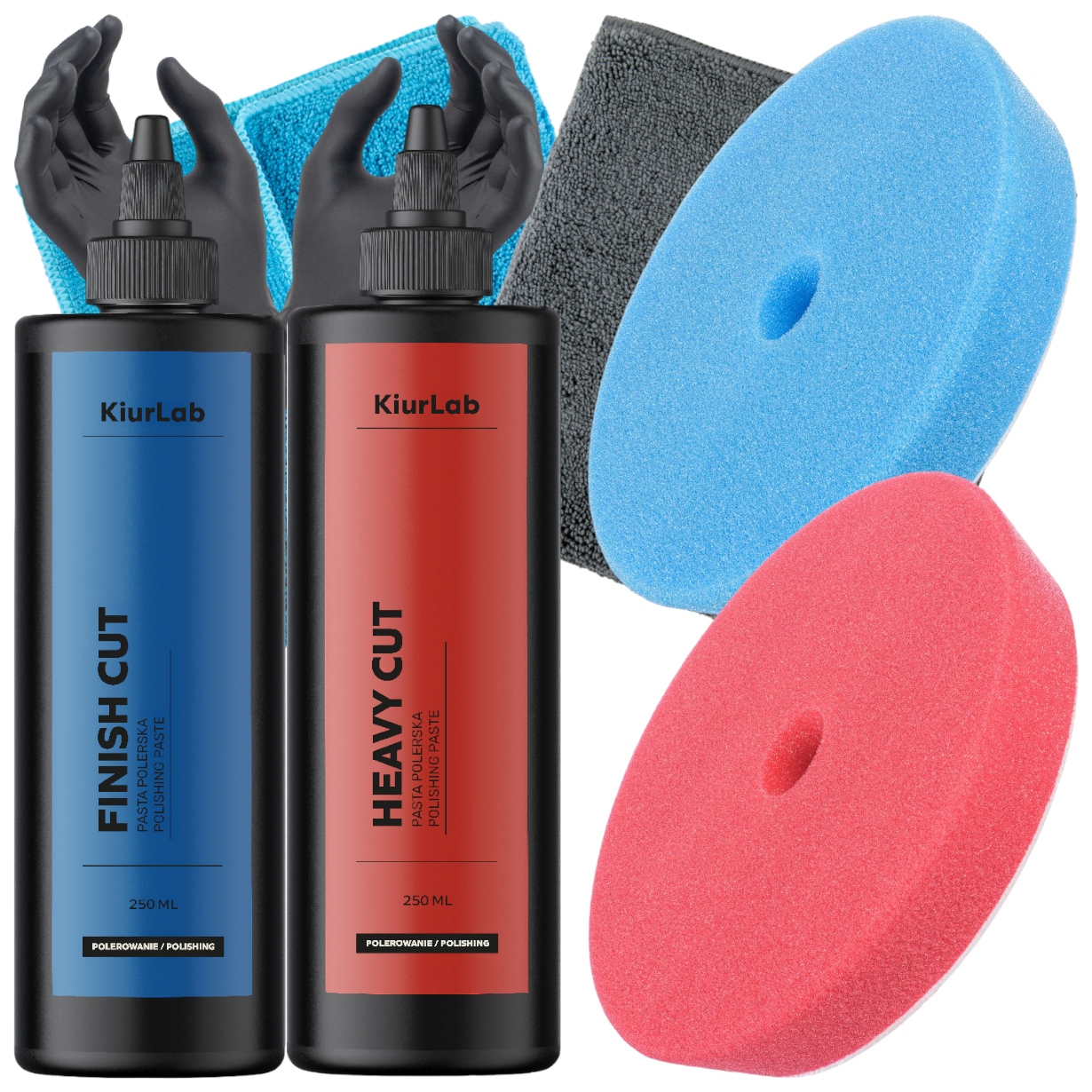 Zestaw Do Polerowania Lakieru Pasty Polerskie Kiurlab 2x250ml +2 Pady 125mm