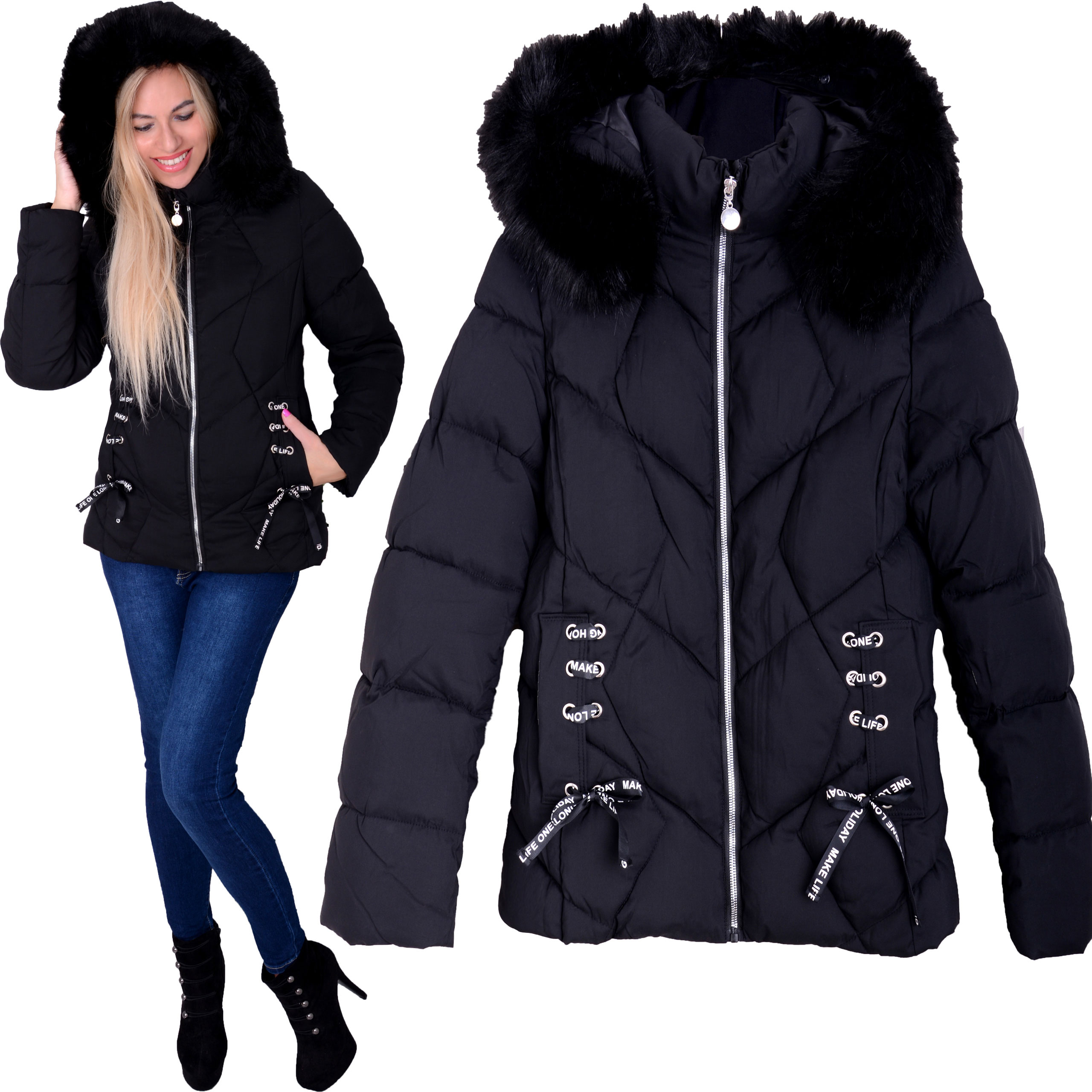 

Zimowa Kurtka Damska Miś Kaptur Pikowana do8XL 728