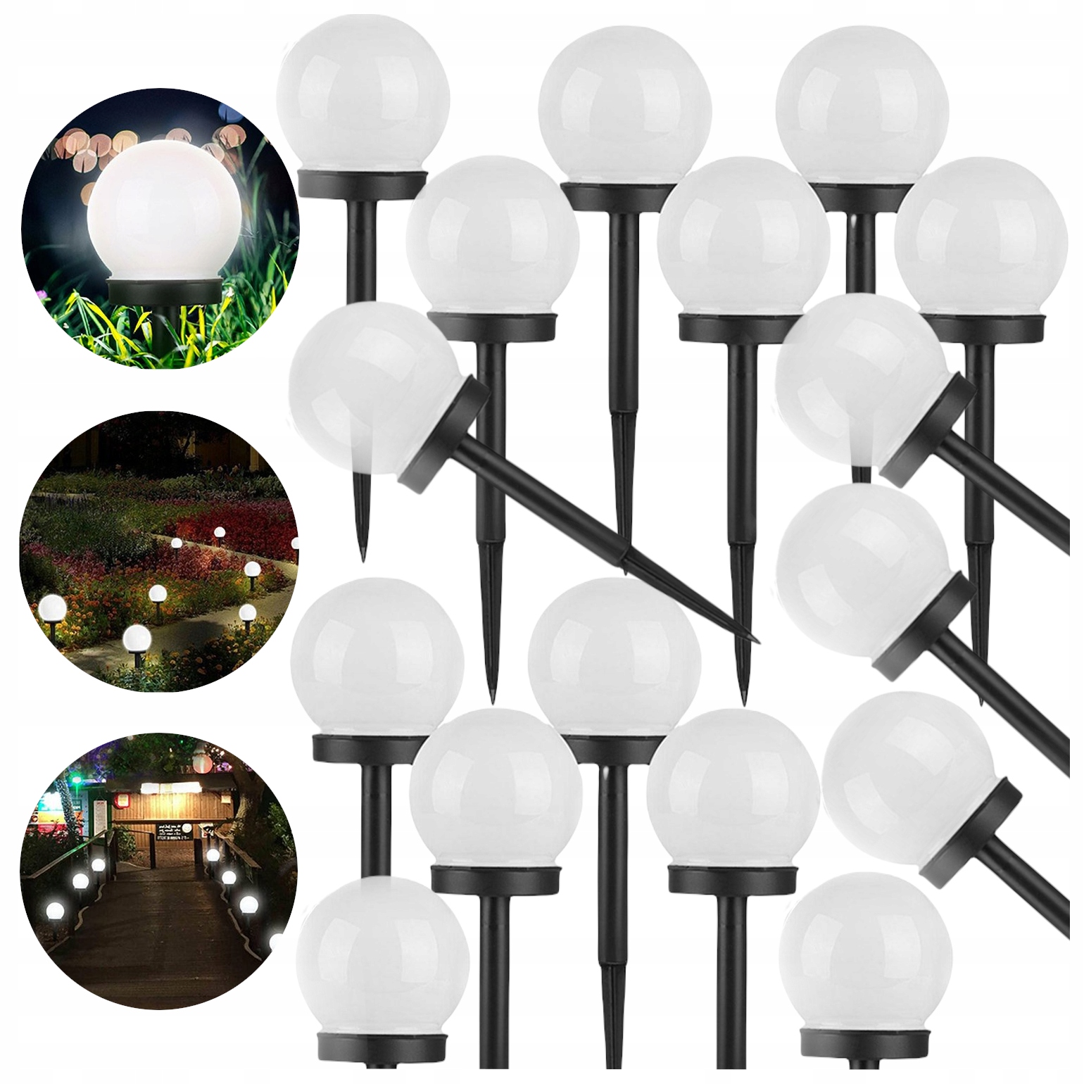 

16x Lampki Solarne Ogrodowe Led Kula 10cm Wbijane