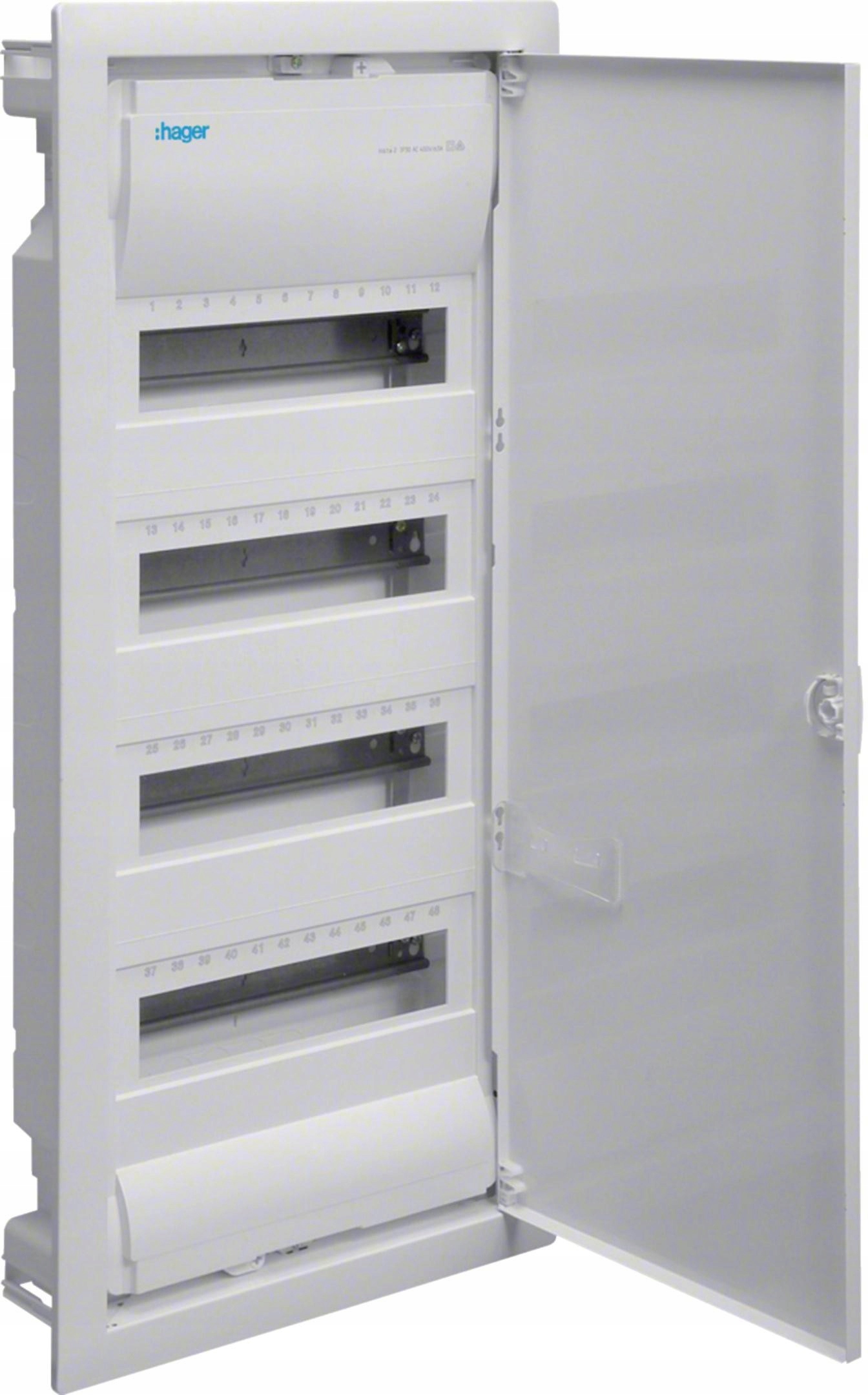 Podomietkový Rozvádzač 4 Rady 48 Modulov IP30 Kovové Dvere RAL9010