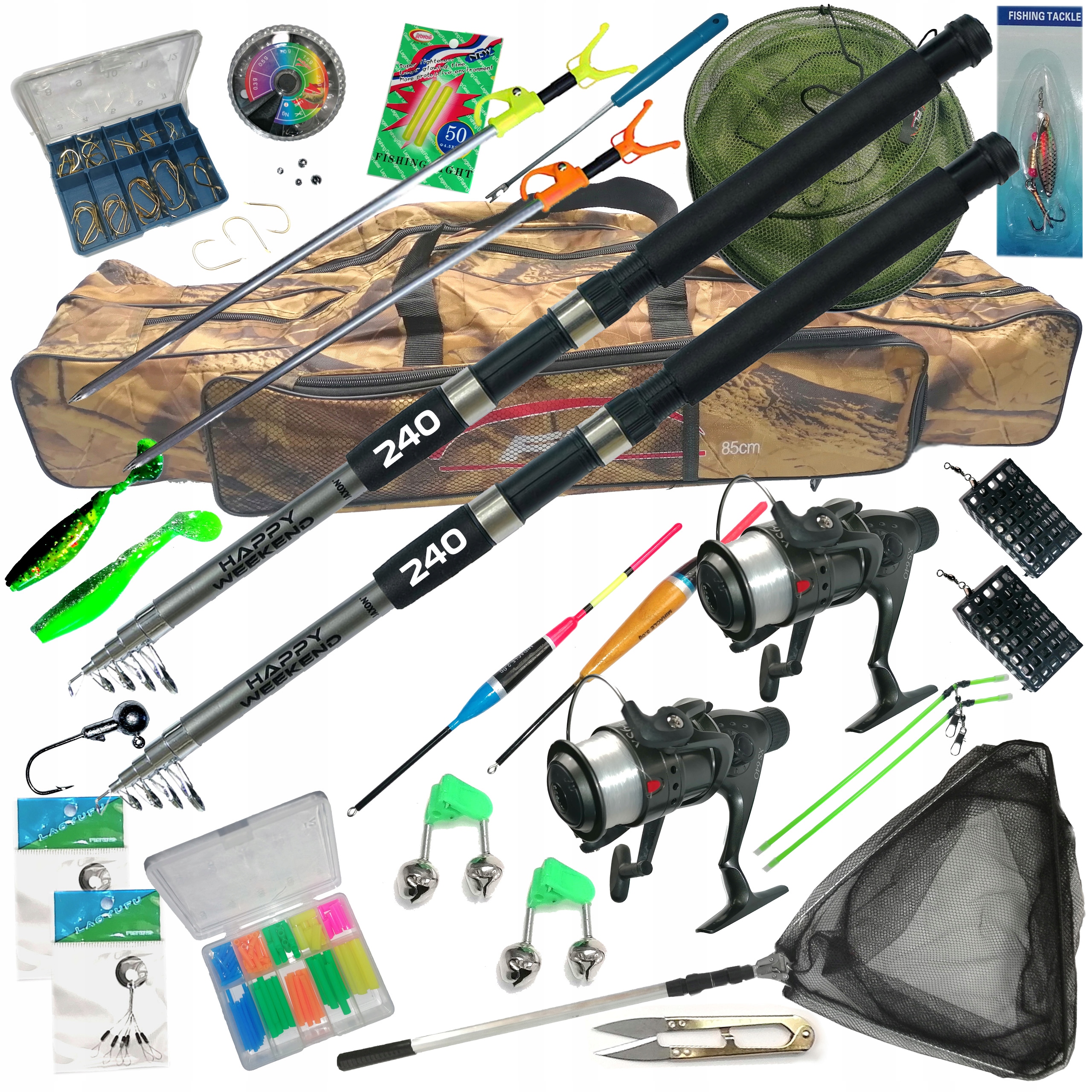 Rybářský set 2x 240 rybářský prut Jaxon Hw 2x naviják Xs pouzdro podběrák