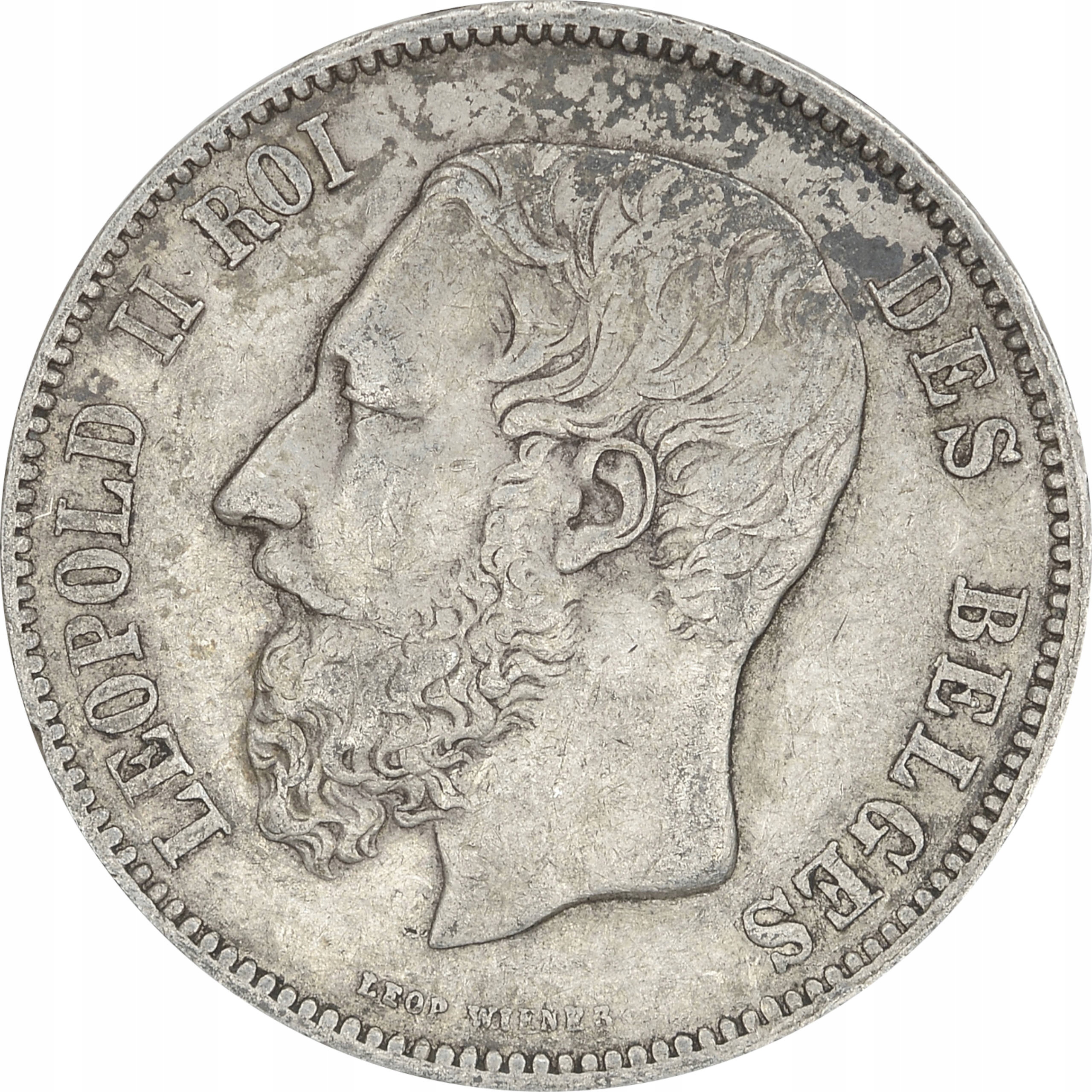 17.BELGIA, LEOPOLD II, 5 FRANKÓW 1873