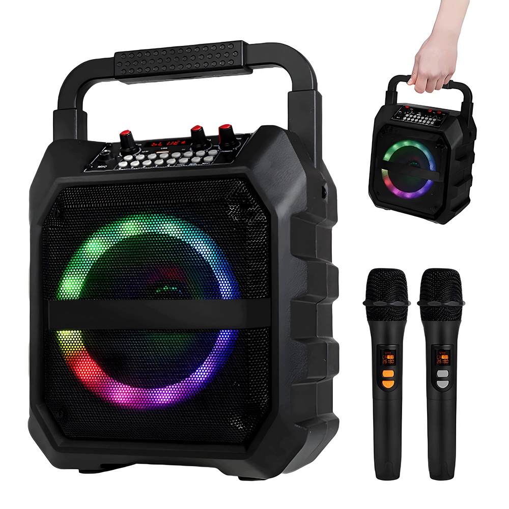 Výkonný Bluetooth Karaoke Reproduktor, Přenosná Sada 2 Bezdrátových Mikrofonů
