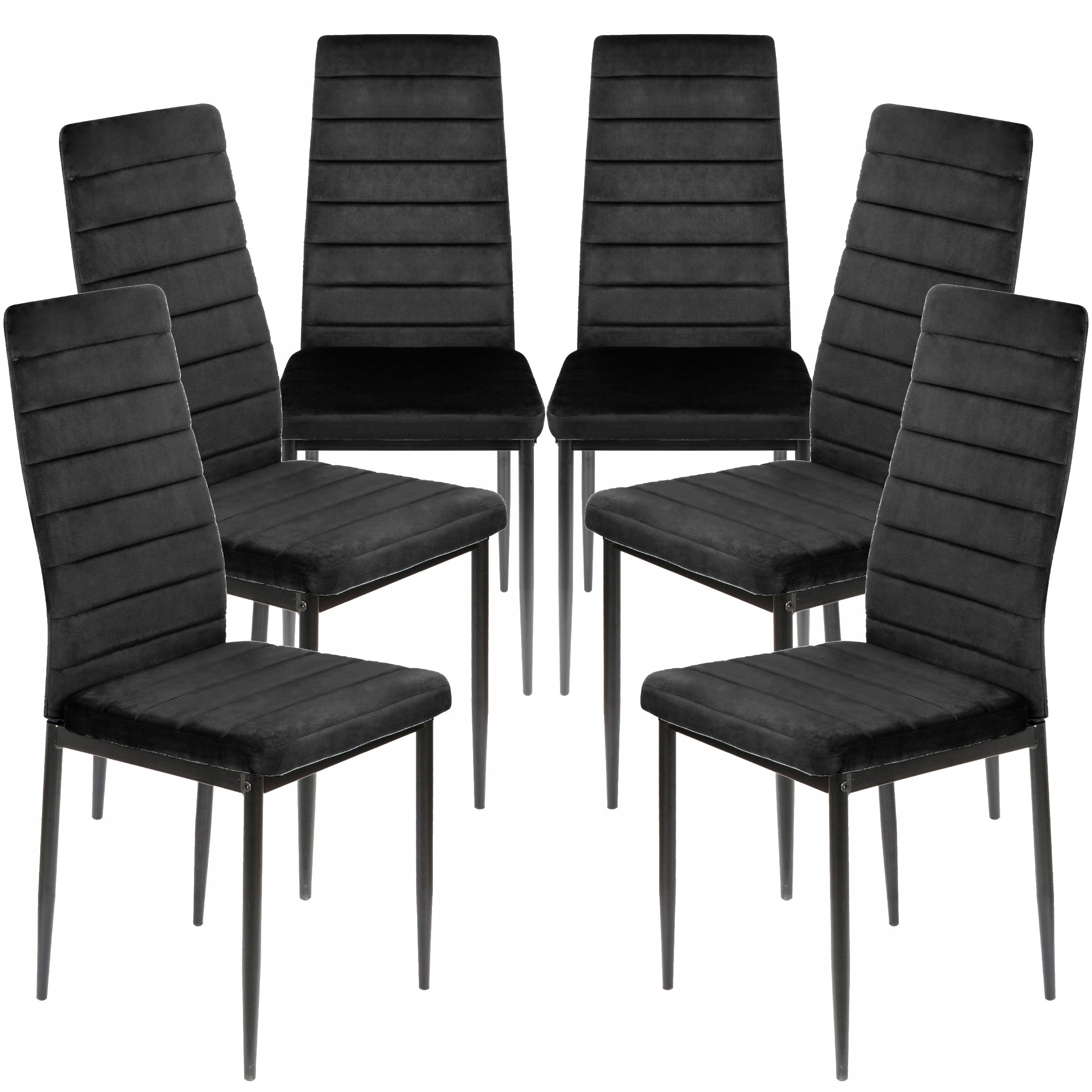 6 x Krzesło Czarne Welur Velvet Tapicerowane Salon Jadalnia Vito