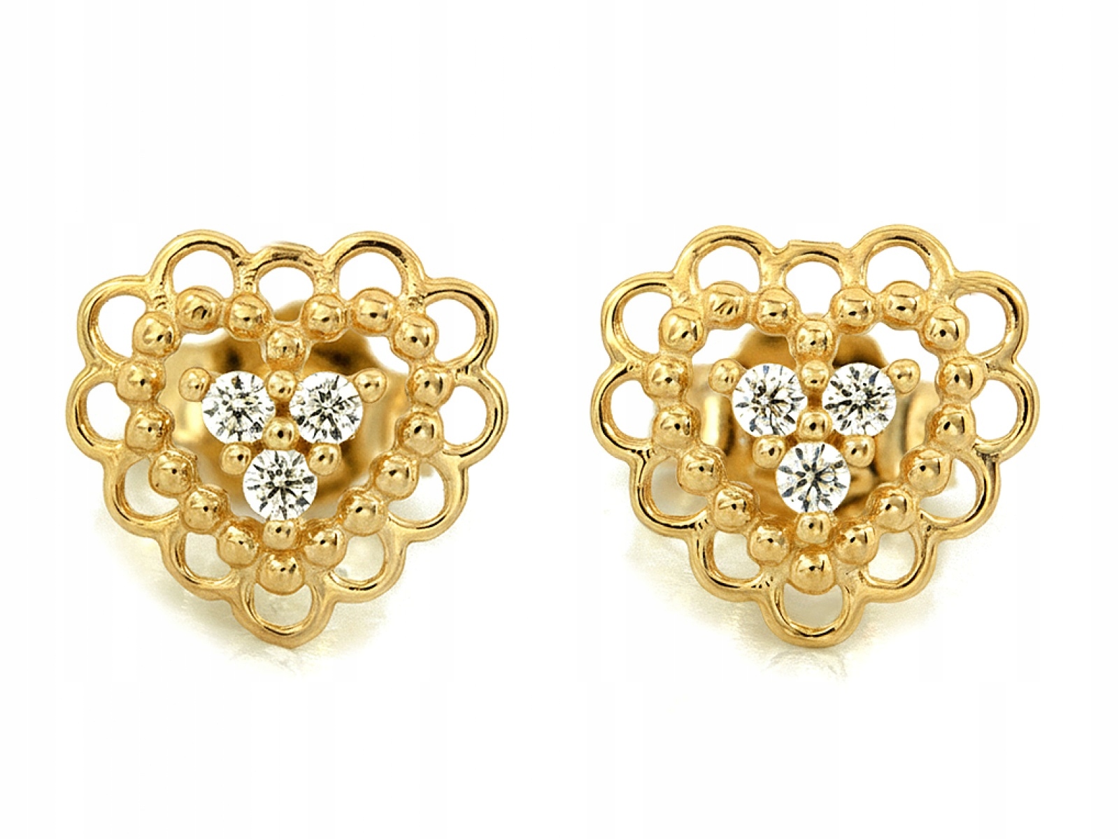 Ženské Náušnice Ze Zlata 585 srdce na tyčince se zirkony jako dárek