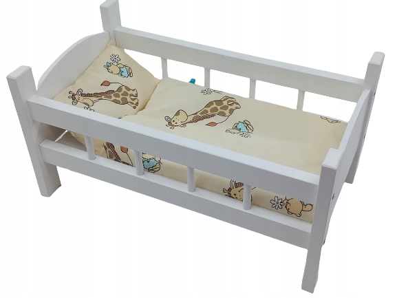 ŁÓŻECZKO DREWNIANE BIAŁE dla lalek + POŚCIEL