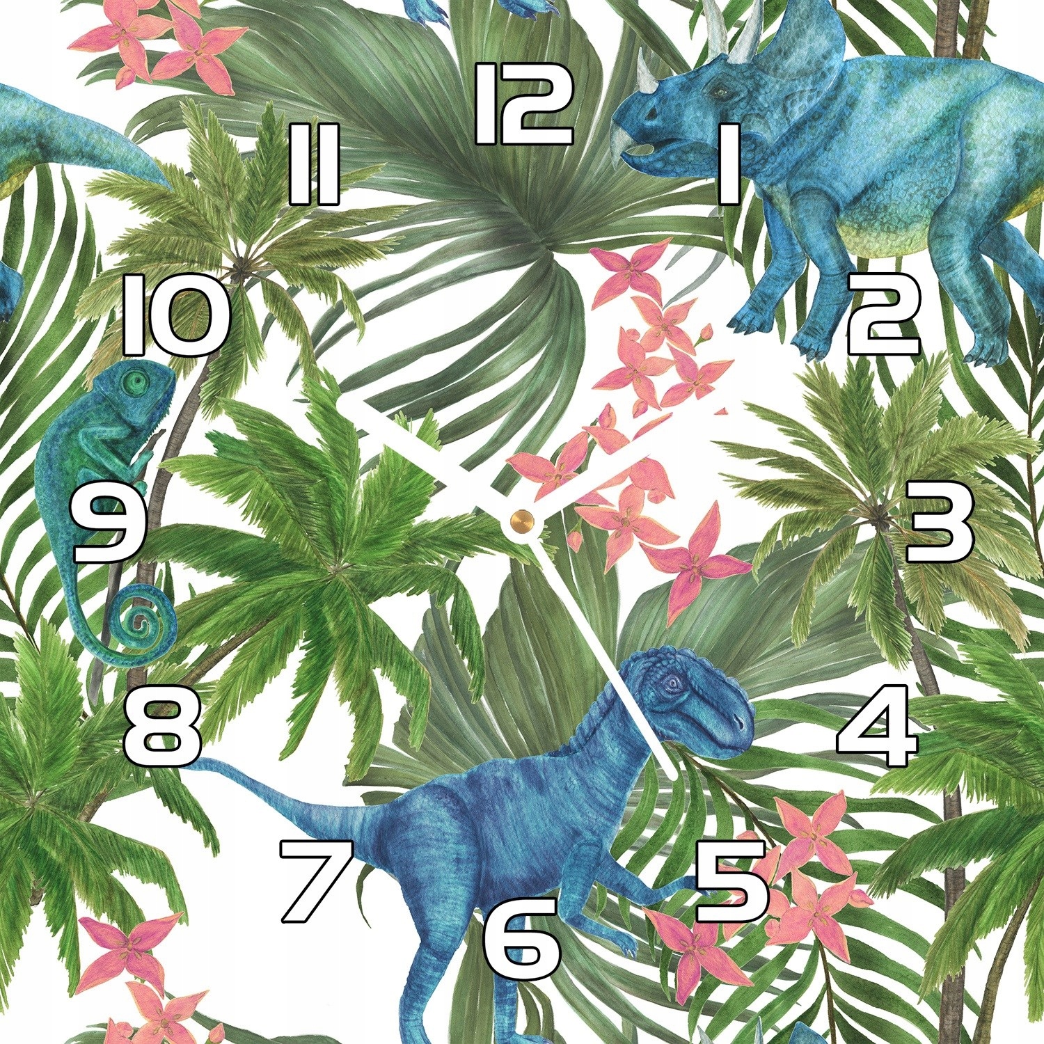 

Cichy zegar na szkle Dinozaury w tropikach 30x30cm