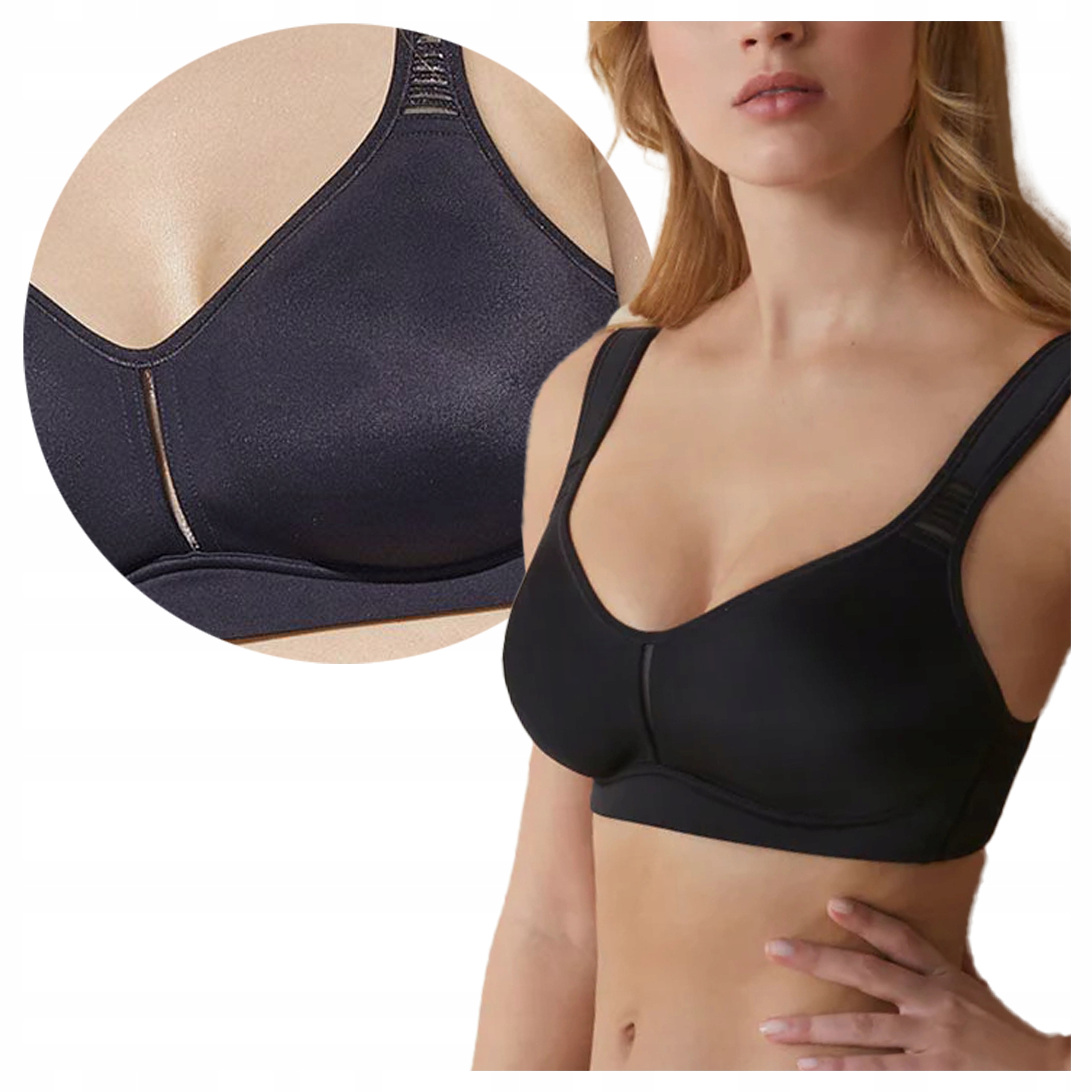 Hladká měkká podprsenka bez kostic Široká ramínka Elvira Černá 70D