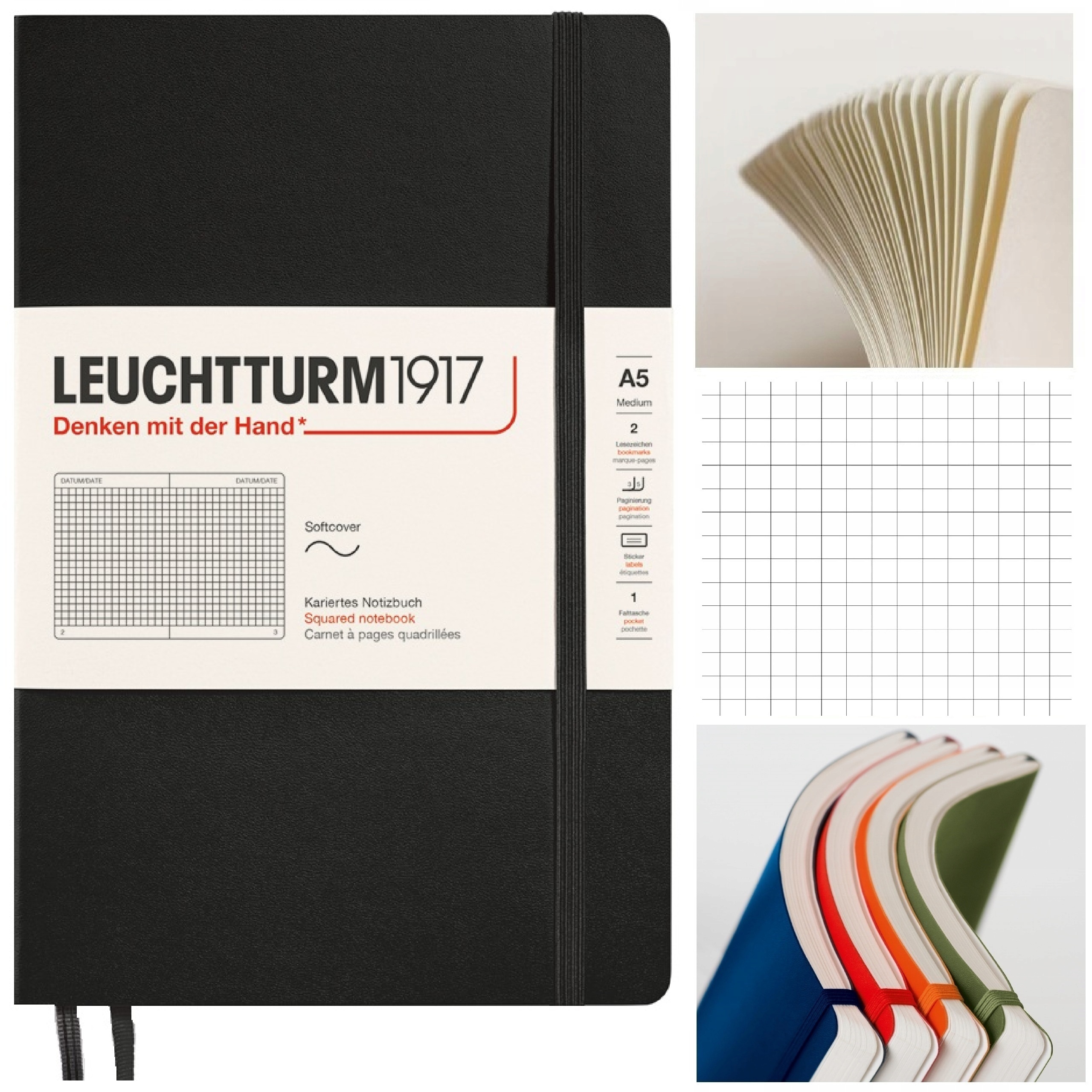 LEUCHTTURM1917 Notatnik Notes A5 Kratka Miękki zeszyt w kratkę Czarny