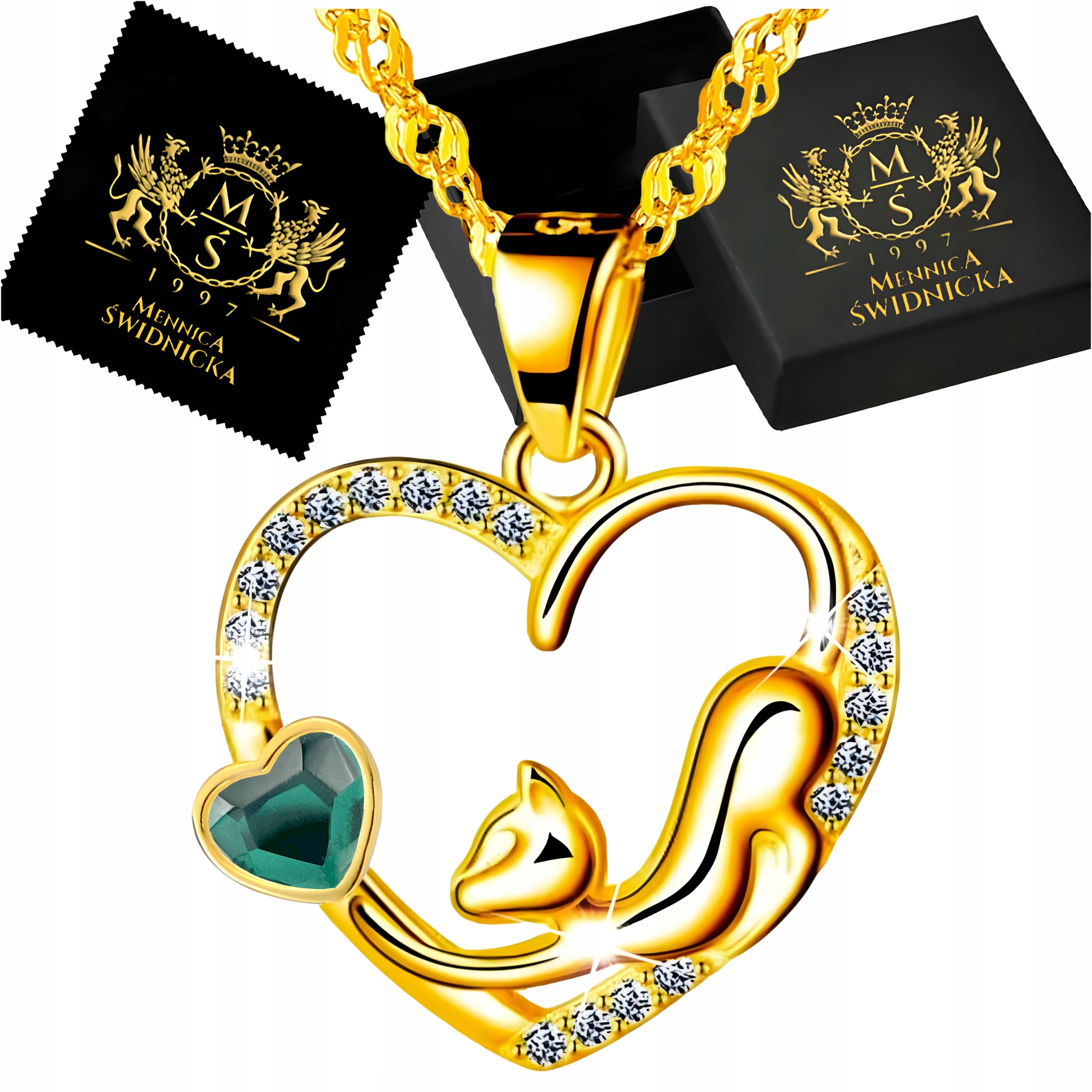 Zlatý náhrdelník Srdce s kočkou Stříbro 925 Dámské šperky ze stříbra