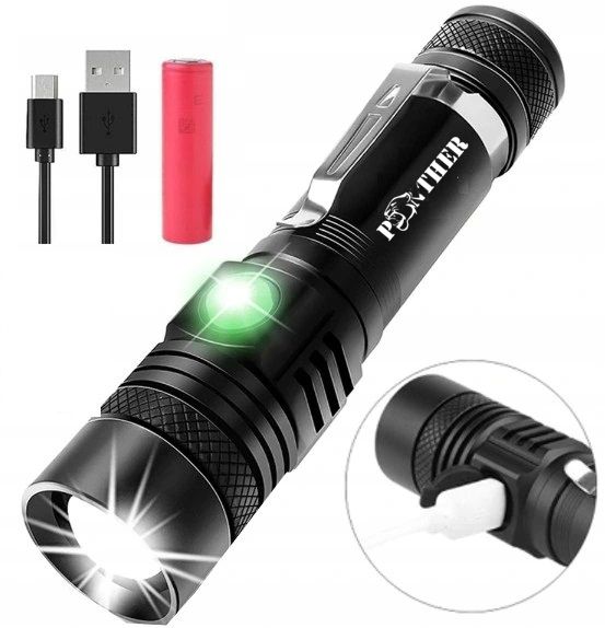 MOCNA LATARKA TAKTYCZNA Cree XP-L V6 ZOOM ZESTAW