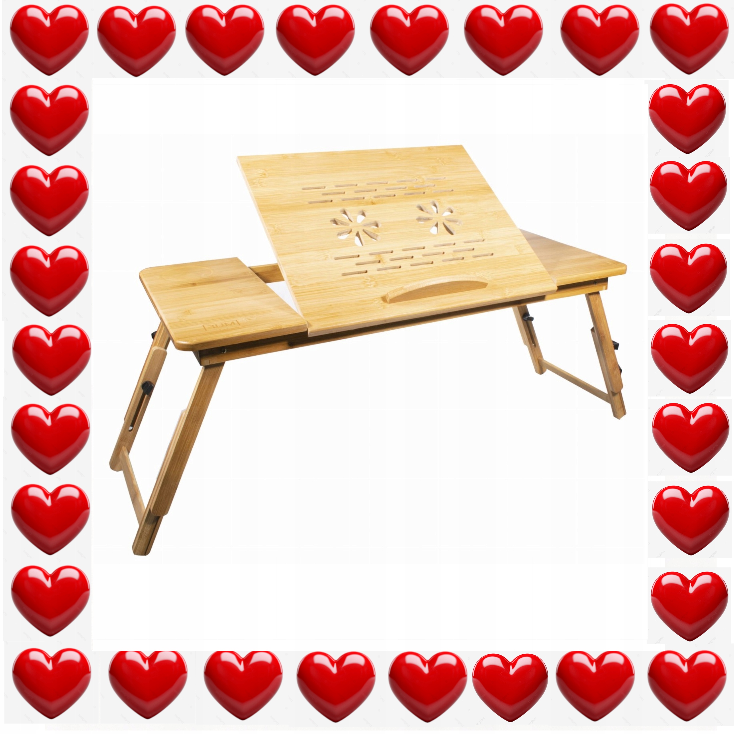 Stolik Pod Laptopa Składany Regulowany Bambusowy XL do Łóżka Loft