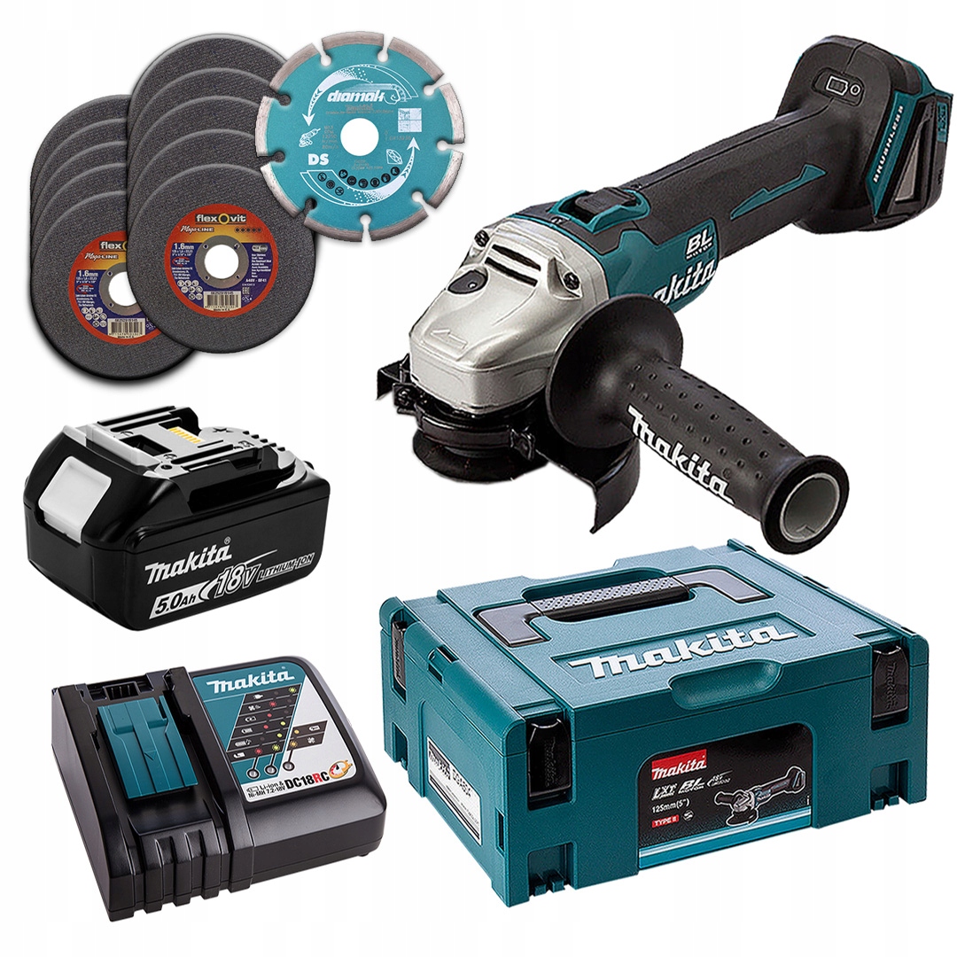 Bruska Makita DGA504RT1J 125 mm 18 V Bl Lxt 1x5Ah MakPac 11 kotoučů