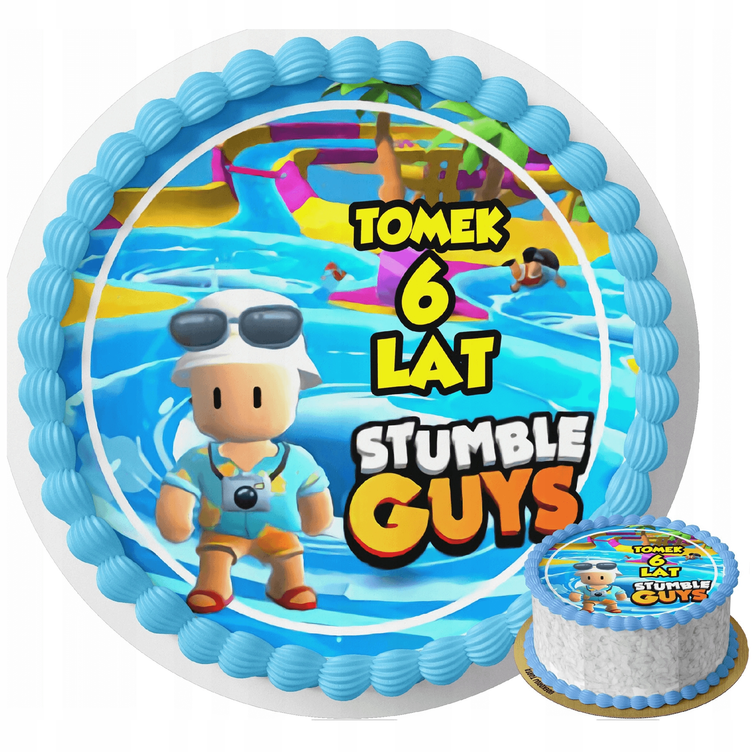 Opłatek na tort STUMBLE GUYS Z IMIENIEM I WIEKIEM