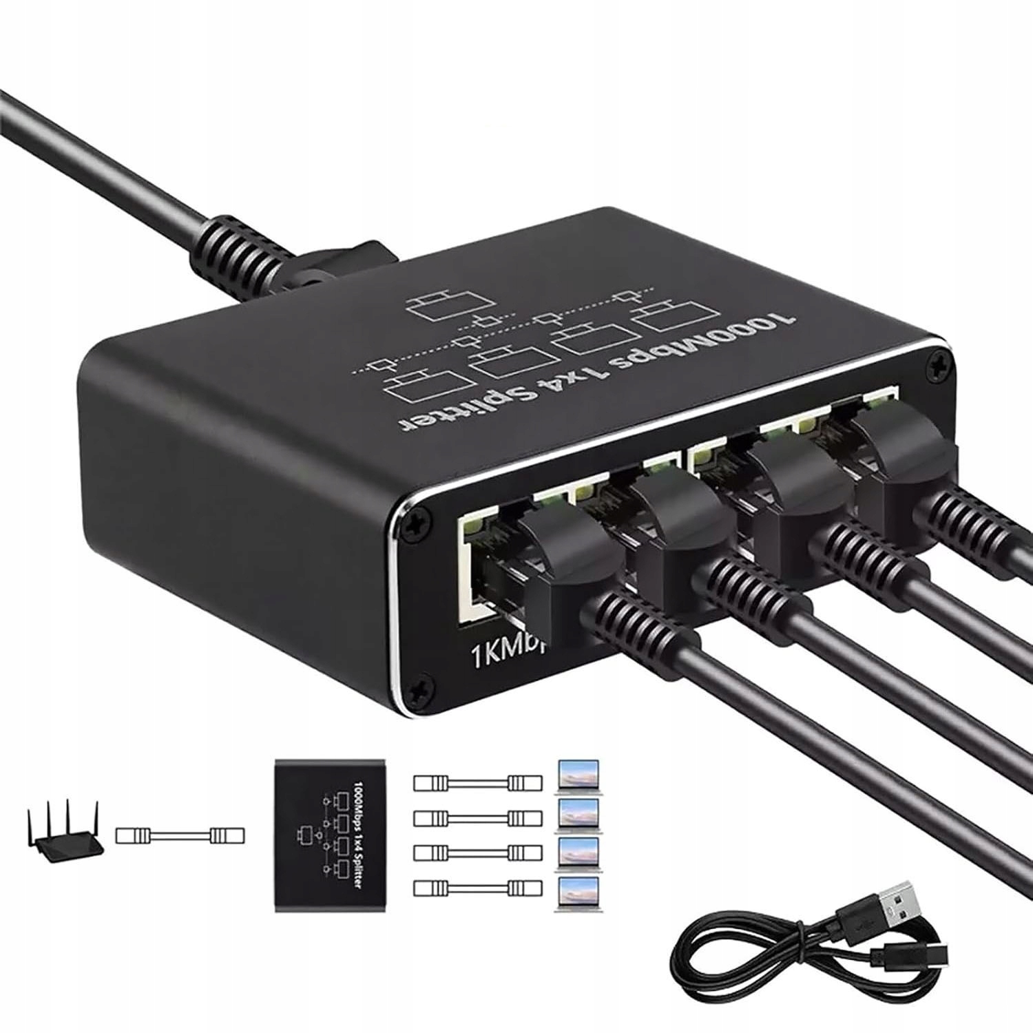 SWITCH LAN 4 PORTAMI GIGABIT ETHERNET RJ45 1000 MB DO UŻYTKU INTERNETOWEGO