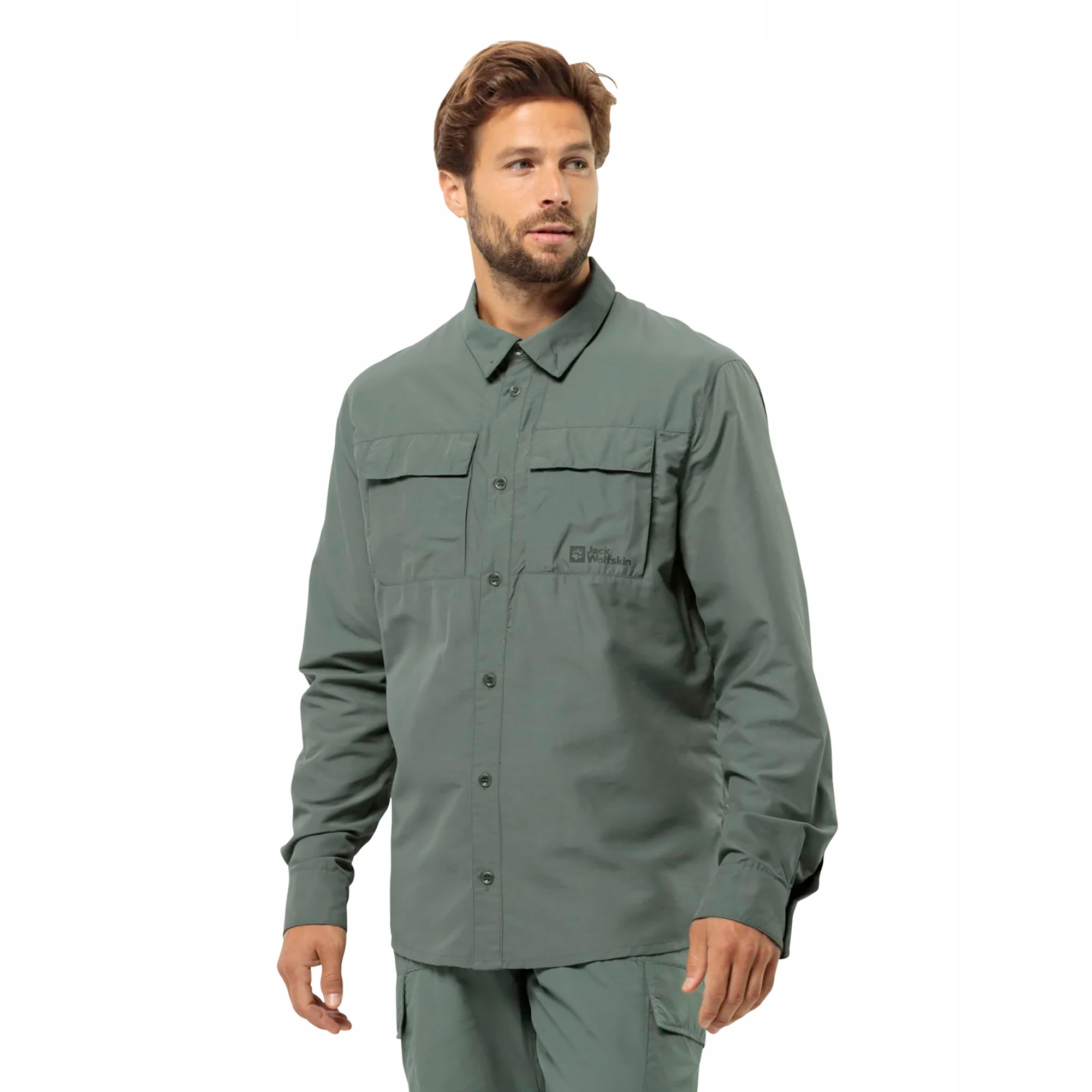 Pánska trekingová košeľa Jack Wolfskin Barrier L/S hedge green M